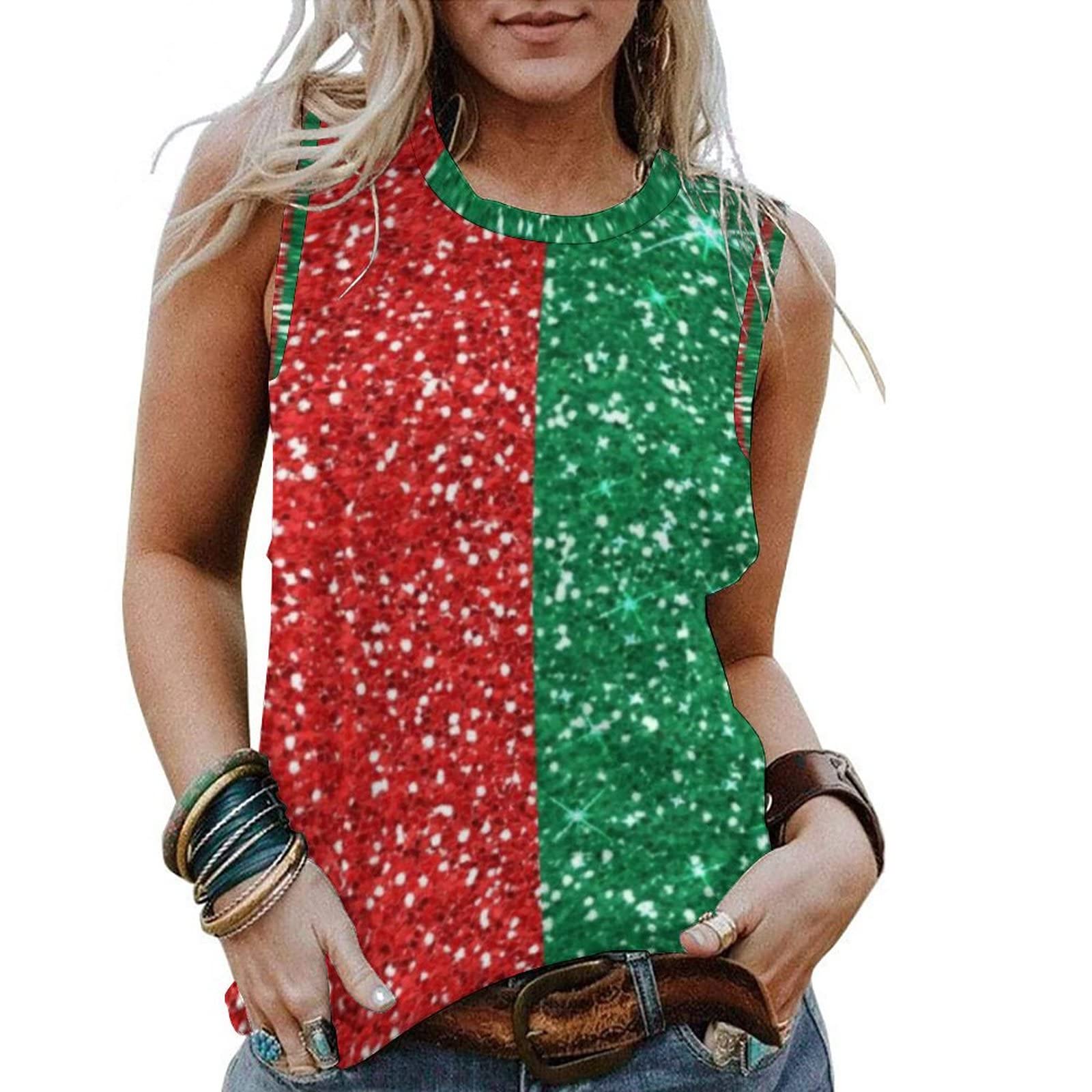 Women's Sequins Print Tank Top - Glitter Graphic Streetwear Tops for Casual Outfits & Night Out