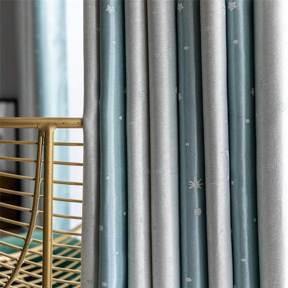 84 Inch Jacquard Star Moon Blackout Curtains - 2 Panel Set with Grommet Top for Kids Bedroom & Nursery | Darkening Window Drapes for Better Sleep & Light Control