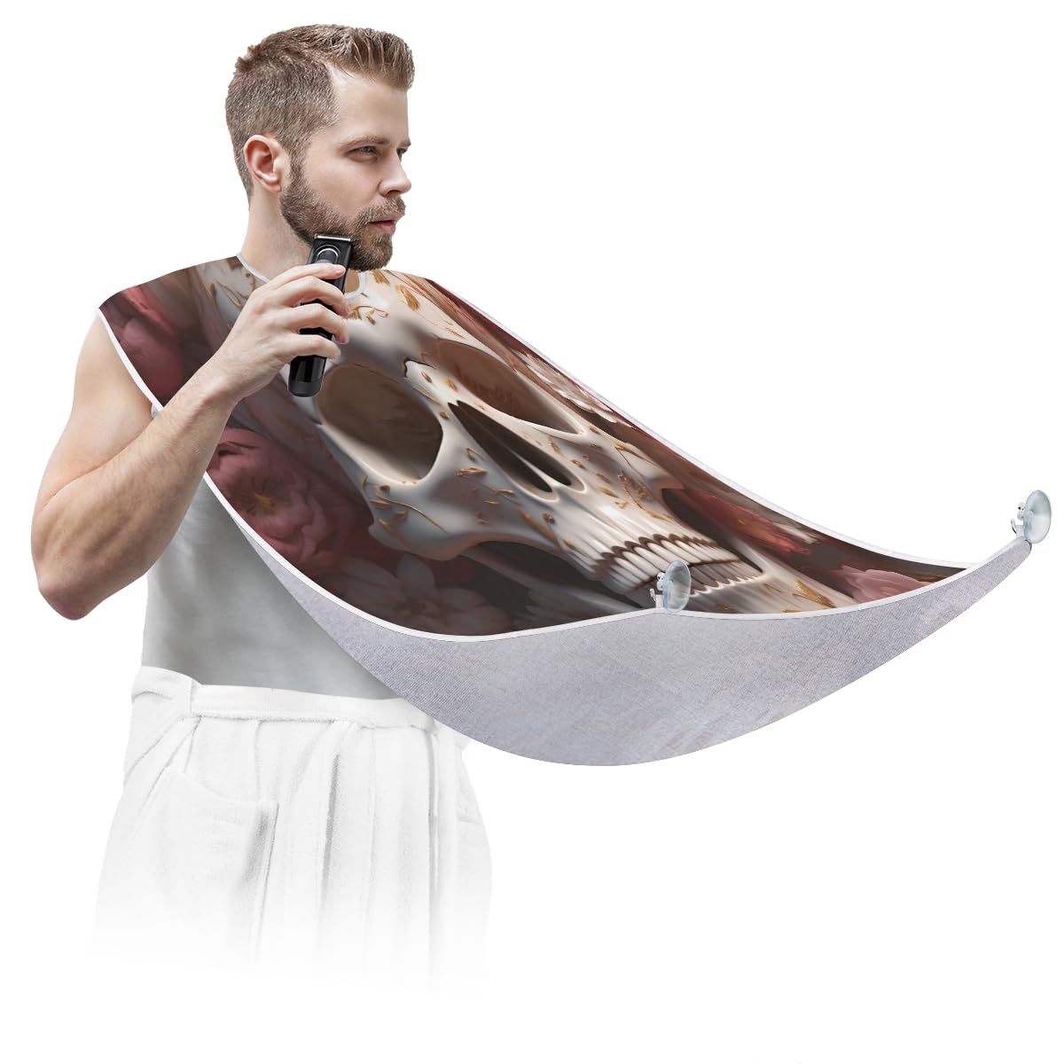 Rose Flower Skull Beard Shaving Bib for Men - Waterproof Barber Apron for Hair Dye & Makeup - Sink Hair Catcher for Beard Trimming & Lineup - Perfect Gift for Barbers & Stylists (Great for Salon, Home Grooming & Professional Use)