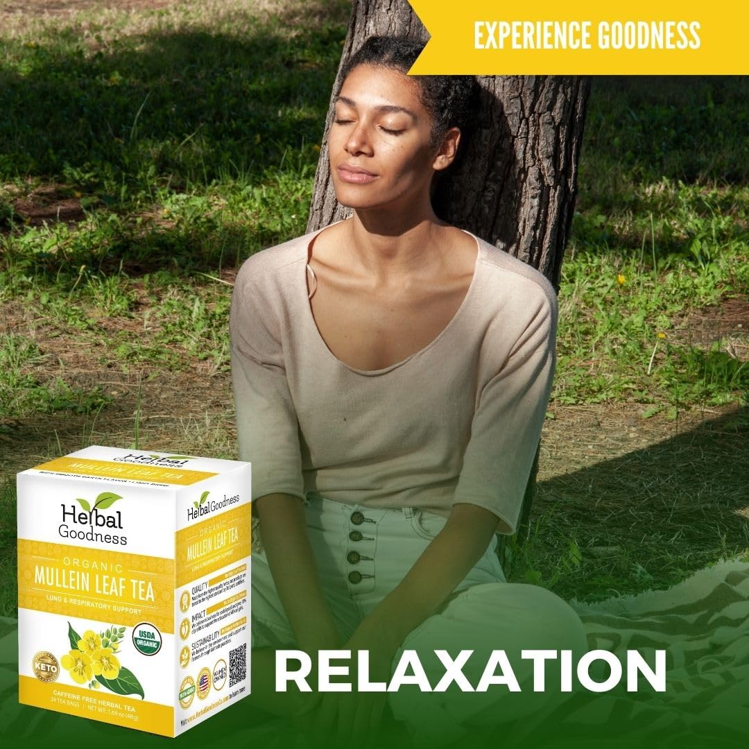 Organic Mullein Leaf Tea Bags - Supports Lung & Respiratory Health, Boosts Immune & Digestive System, 24 Herbal Tea Bags for Wellness | Perfect for Cold Relief, Allergy Season & Daily Detox