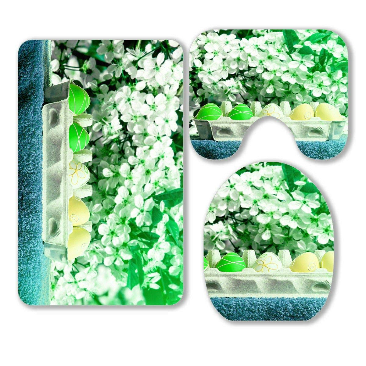 Premium 3-Piece Turkish Cotton Bathroom Rug Set - Non-Slip Contour Mat & Toilet Lid Cover with Floral Design - Soft Absorbent Bath Mats for Home Decor - Perfect for Bathroom, Guest Room & Easter Decor - Great for Spa Days, Family Gatherings & Cozy Homes - Ideal for Master Baths, Guest Suites, Airbnb Rentals & Hotel Styling - Use in Bathrooms, Vanity Areas, Spa Retreats & Everyday Luxury Comfort
