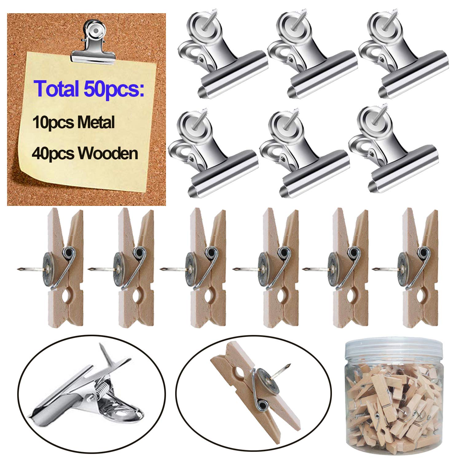 Natural Wooden Push Pins with Metal Tack - Rustic Bulletin Board Pins for Cork Boards, Photo Walls, Office Organization & Home Decor (100-Pack)