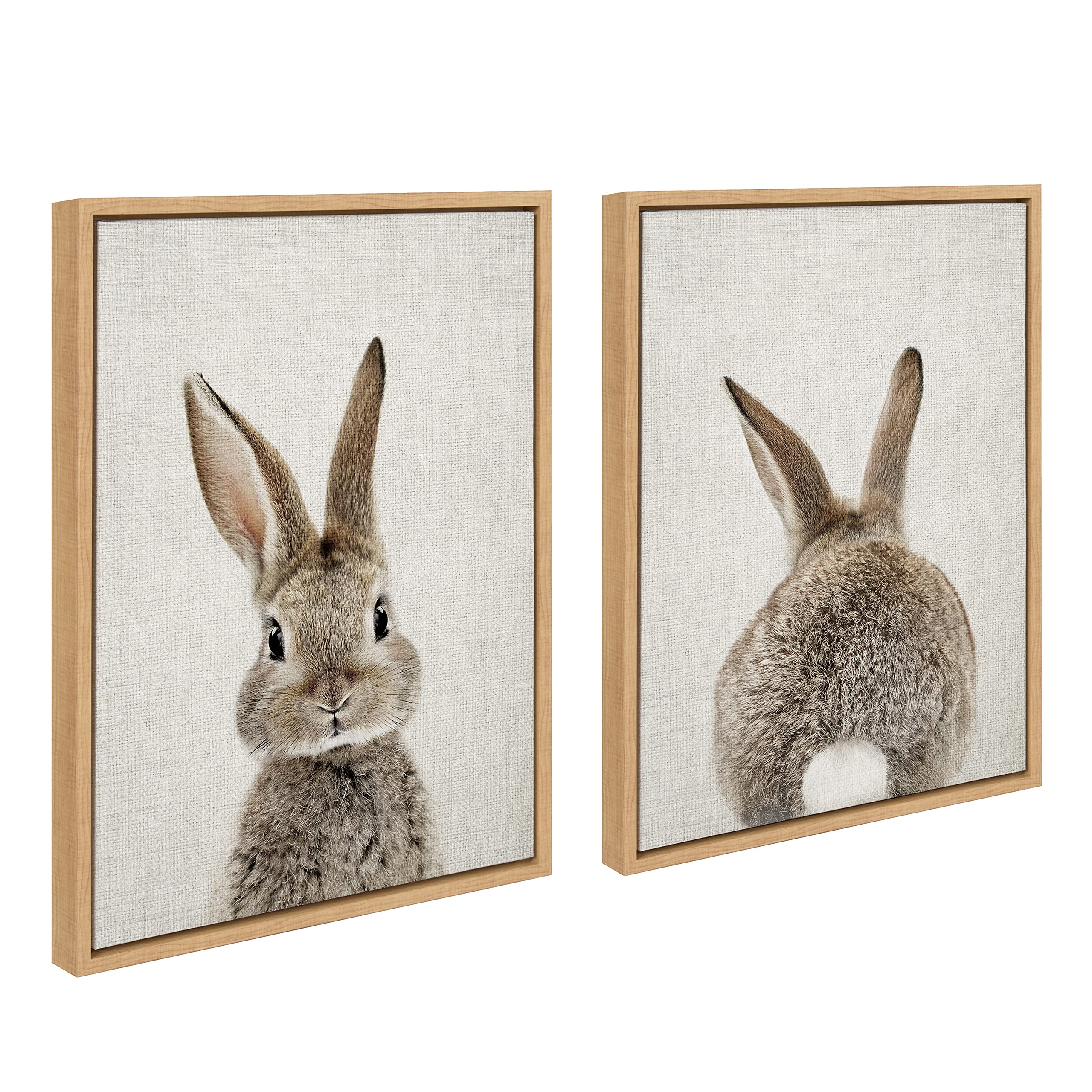 Cute Bunny Wall Art - Amy Peterson Framed Canvas Painting, 18x24 Inches, Natural Wood Frame - Perfect for Nursery, Kids Room & Farmhouse Decor | Adorable Baby Animal Portrait with Bunny Tail Details