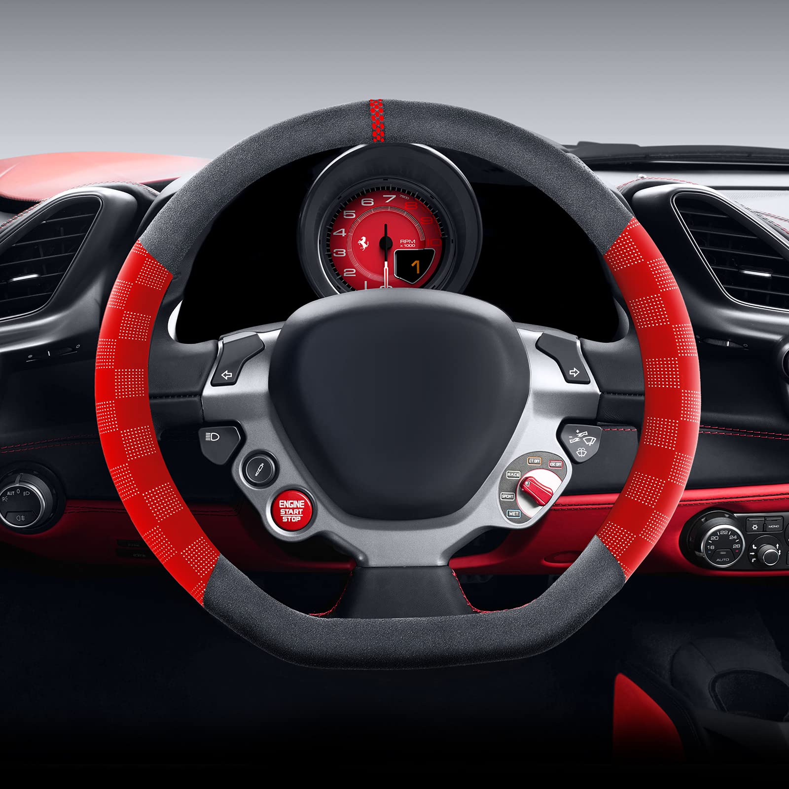 Premium Non-Slip Microfiber Leather Steering Wheel Cover for Lexus - Deer Route Anti-Slip Design, Fashion Red D-Shape Sports Style - Perfect for Daily Commuting & Road Trips