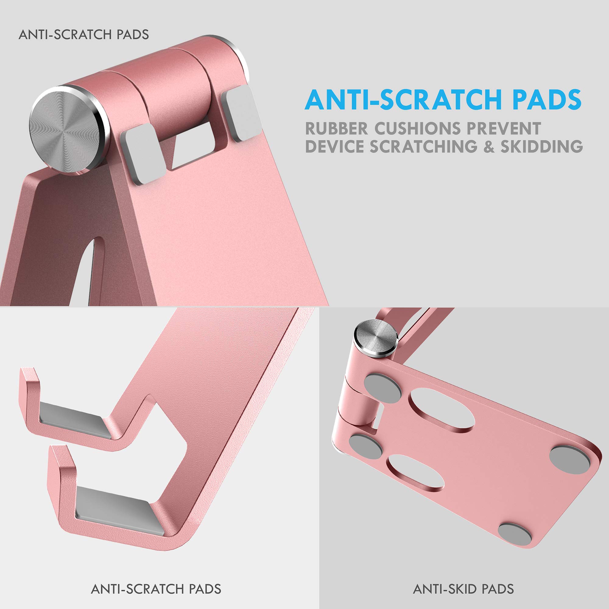 Aduro U-Rise Adjustable & Foldable Aluminum Phone Stand - Universal Smartphone Holder for Desk, Table, Office, Home - Rose Gold | Perfect for Watching Videos, Video Calls & Hands-Free Use