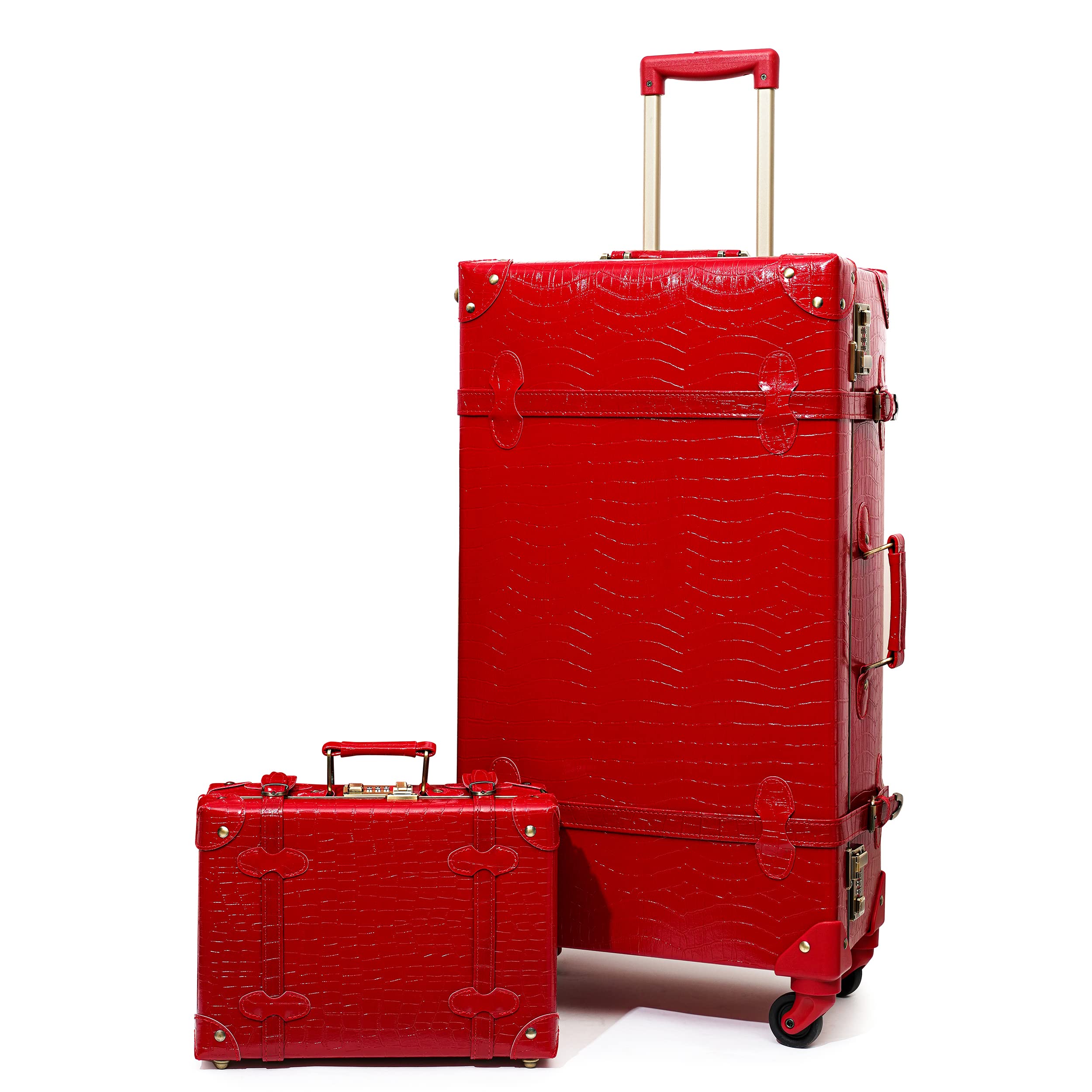 Vintage Luggage Set of 2 - Retro Suitcase Trunk with Wheels for Travel, Men & Women - Cute Designer Carry-On Luggage with Boarding Tote - Perfect for Airplane Trips, Weekend Getaways & Business Travel