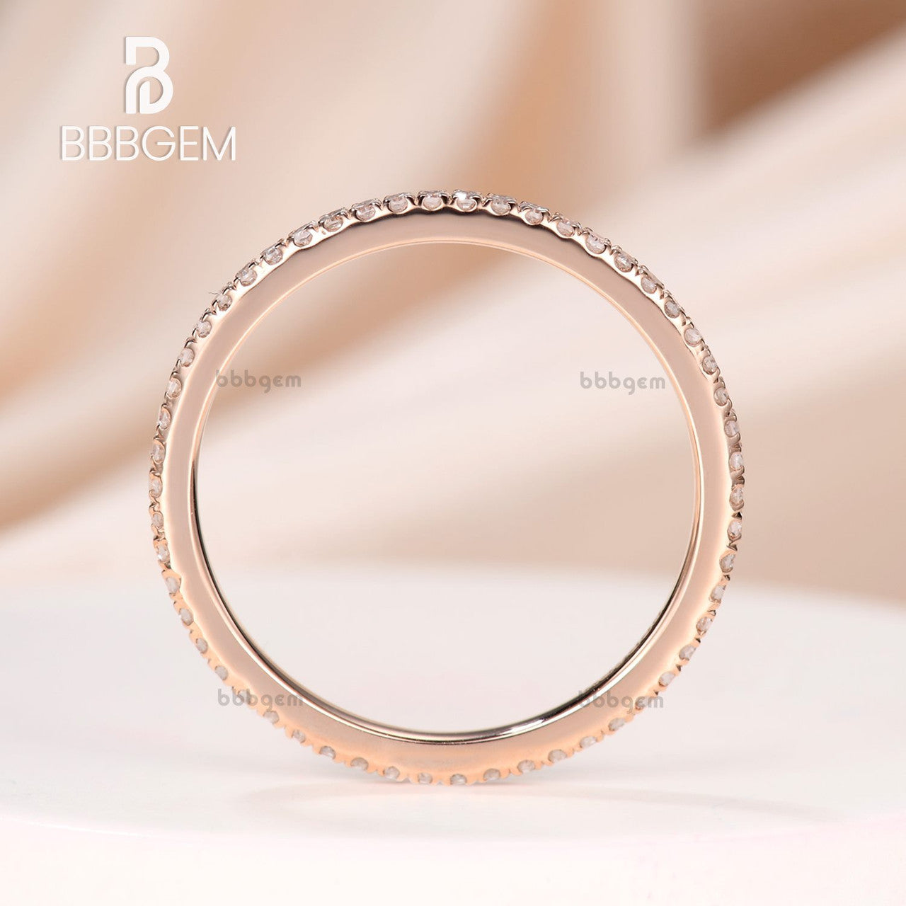 14K Rose Gold Round Diamond Wedding Ring - Micro Pave Thin Eternity Band for Women | Perfect Matching Bridal Set, Anniversary Gift & Everyday Luxury Jewelry