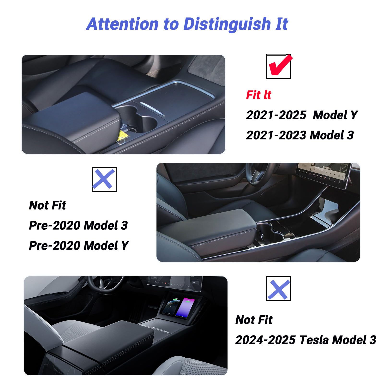 Carwiner 3PC Center Console Organizer Tray for Tesla Model 3/Y 2021-2023 - Flocked Armrest Storage Box with Dividers | Interior Accessories for Car Organization | Perfect for Daily Commute & Road Trips