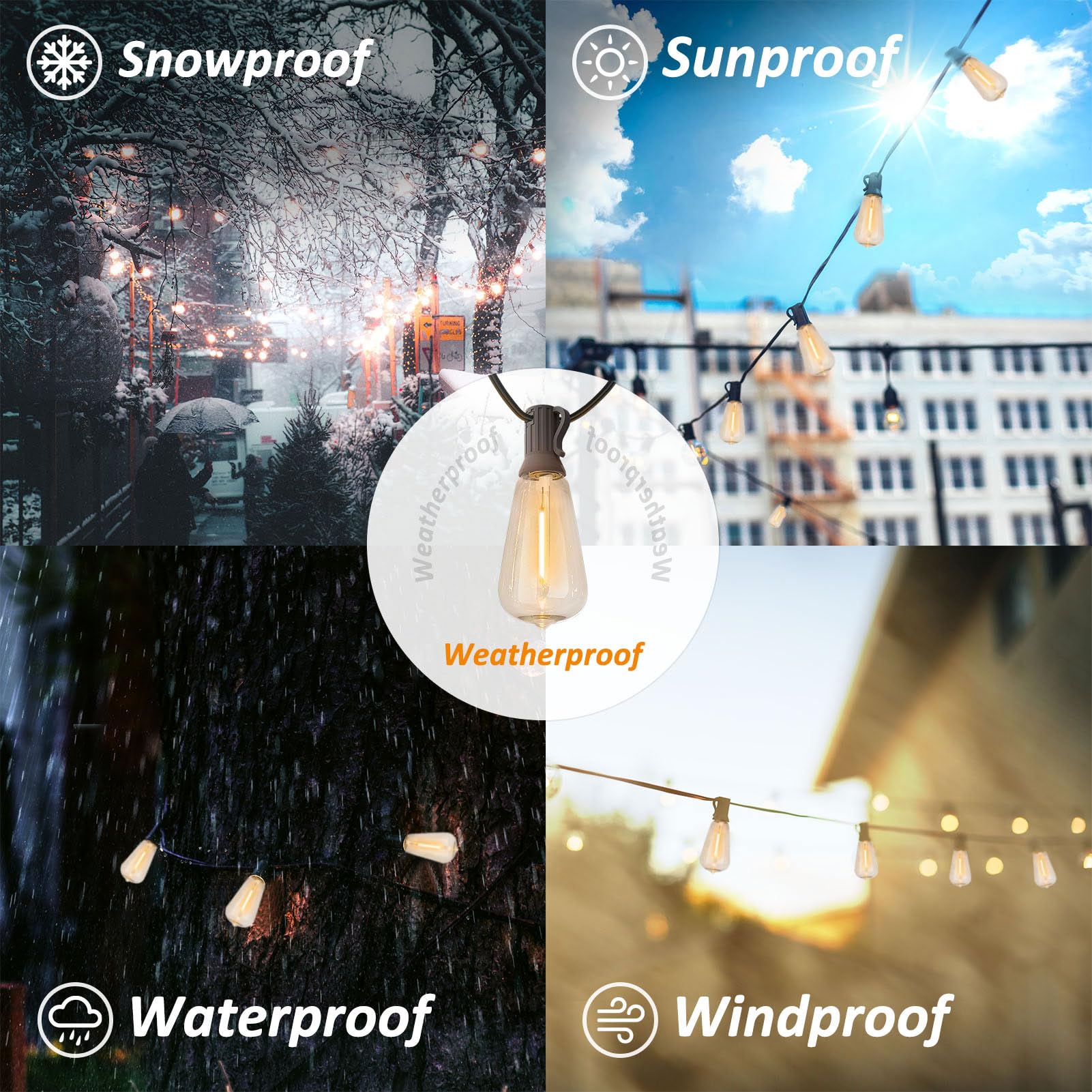 200FT Outdoor LED String Lights - Waterproof Shatterproof Edison Bulbs, 2200K Warm White Patio Lights with 104 ST38 Plastic Bulbs (2 Pack x 100FT) - Perfect for Gazebo, Pergola, Backyard, Wedding & Bistro Decor
