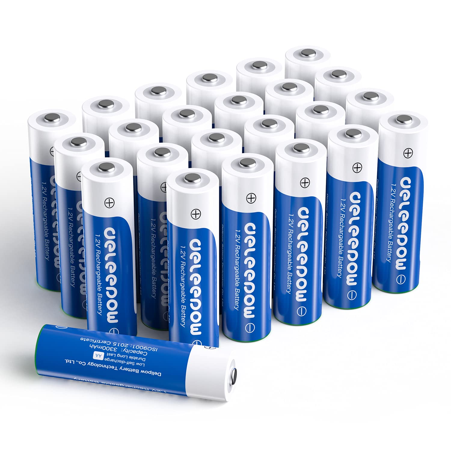 Deleepow 24-Pack AA NiMH Rechargeable Batteries 3300mAh 1.2V - 1200 Cycles High Capacity Batteries for Cameras, Flashlights, Toys & Electronics (Charger Not Included)