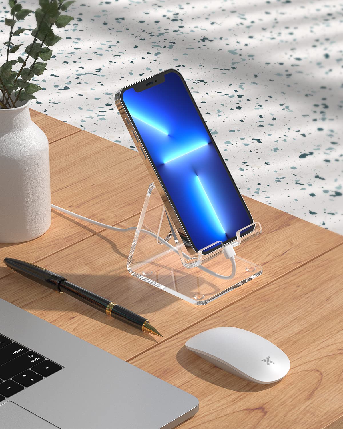 KTRIO Clear Acrylic Brochure Holder & Phone Stand - Sleek Desk Organizer for Office, Restaurant, or Retail Display - Perfect for Brochures, Menus, and Smartphones