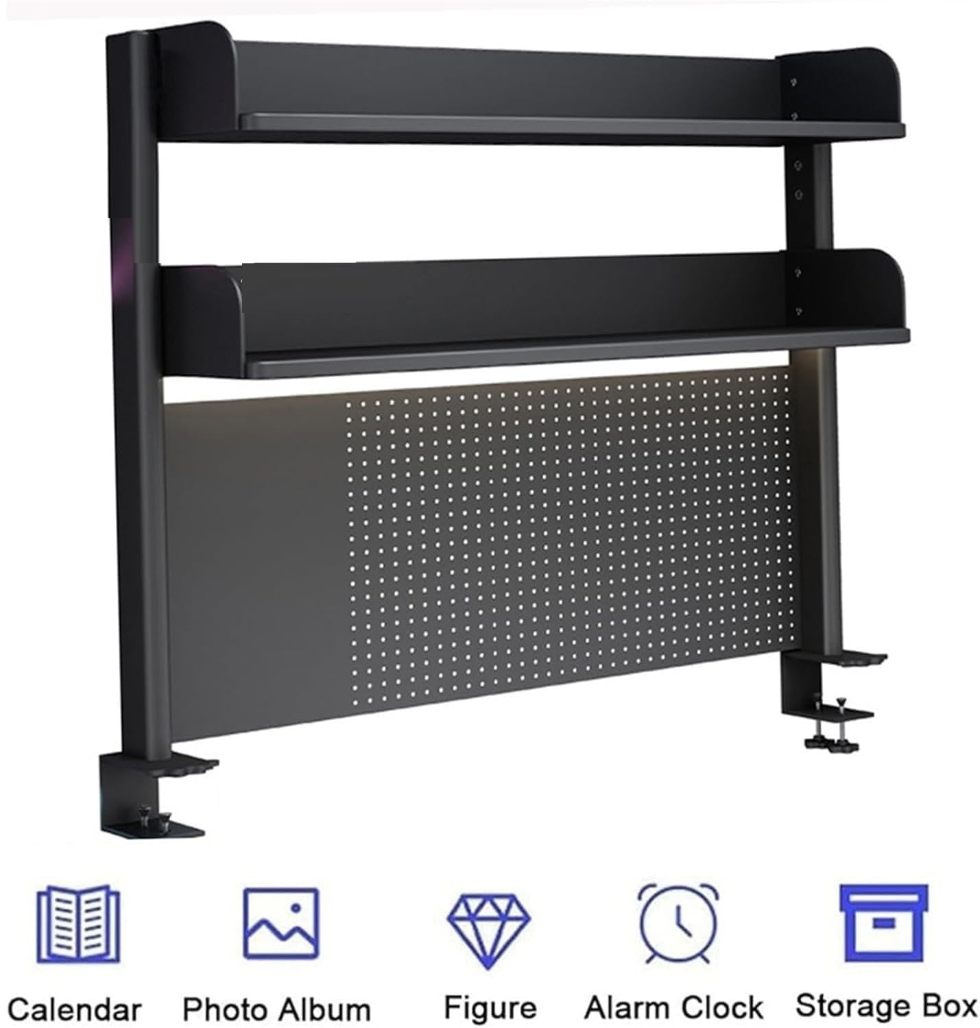 Black Clamp-On Desk Organizer Shelf with Pegboard - 39.4