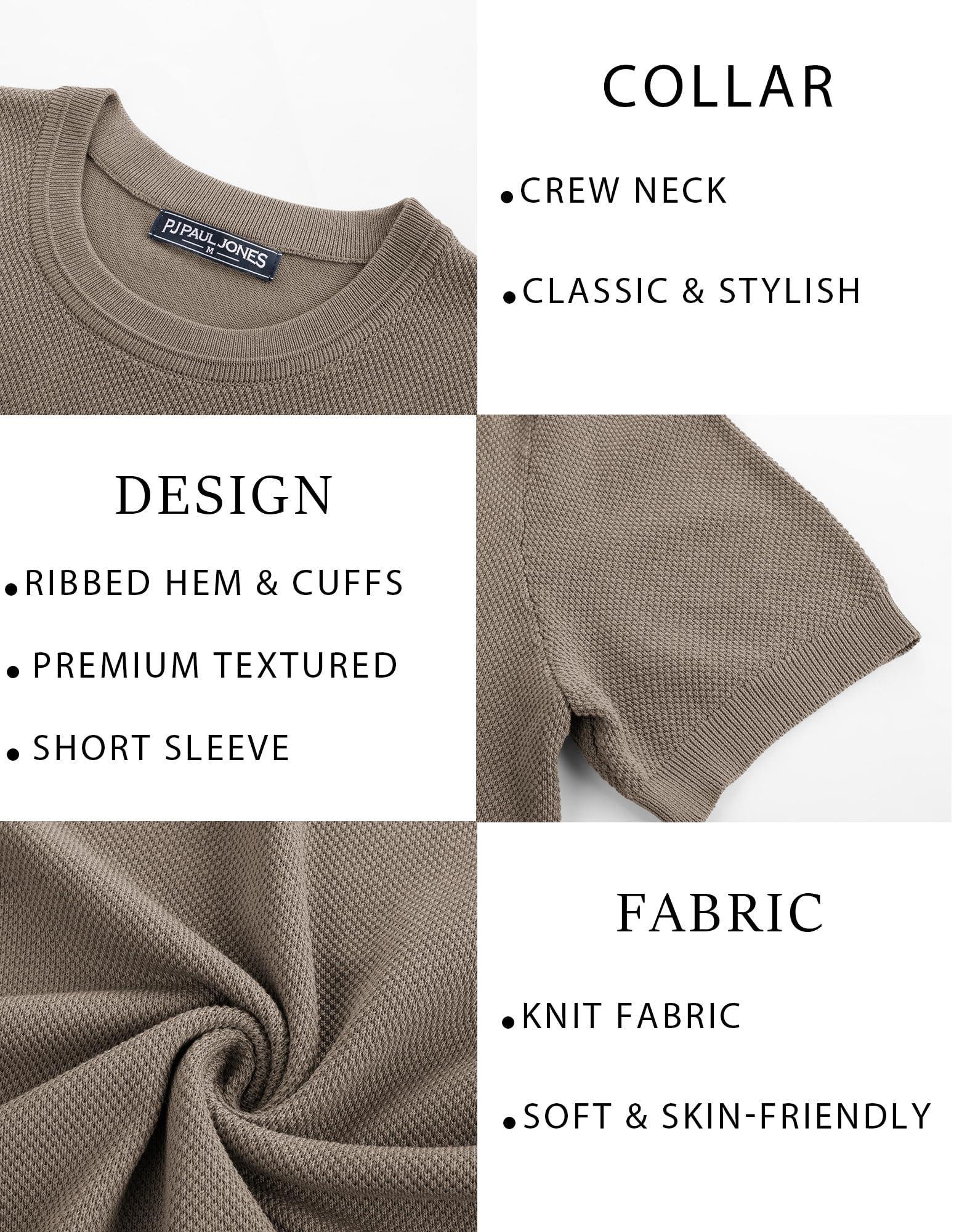PJ Paul Jones Men's Casual T-Shirts - Classic Short Sleeve Crewneck Solid Knit Tee Shirts for Everyday Wear, Gym & Outfits