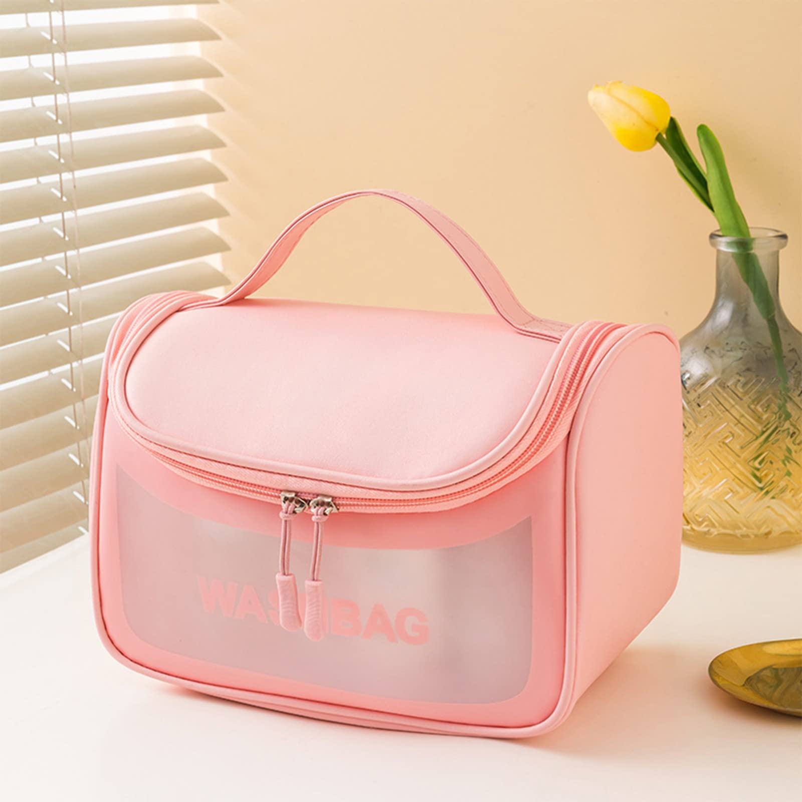 Translucent Waterproof Makeup Bag - Frosted PVC Cosmetic Case with Zipper Handle for Travel & Shower | Hangable Toiletry Organizer for Bathroom, Vacation & Gym Essentials