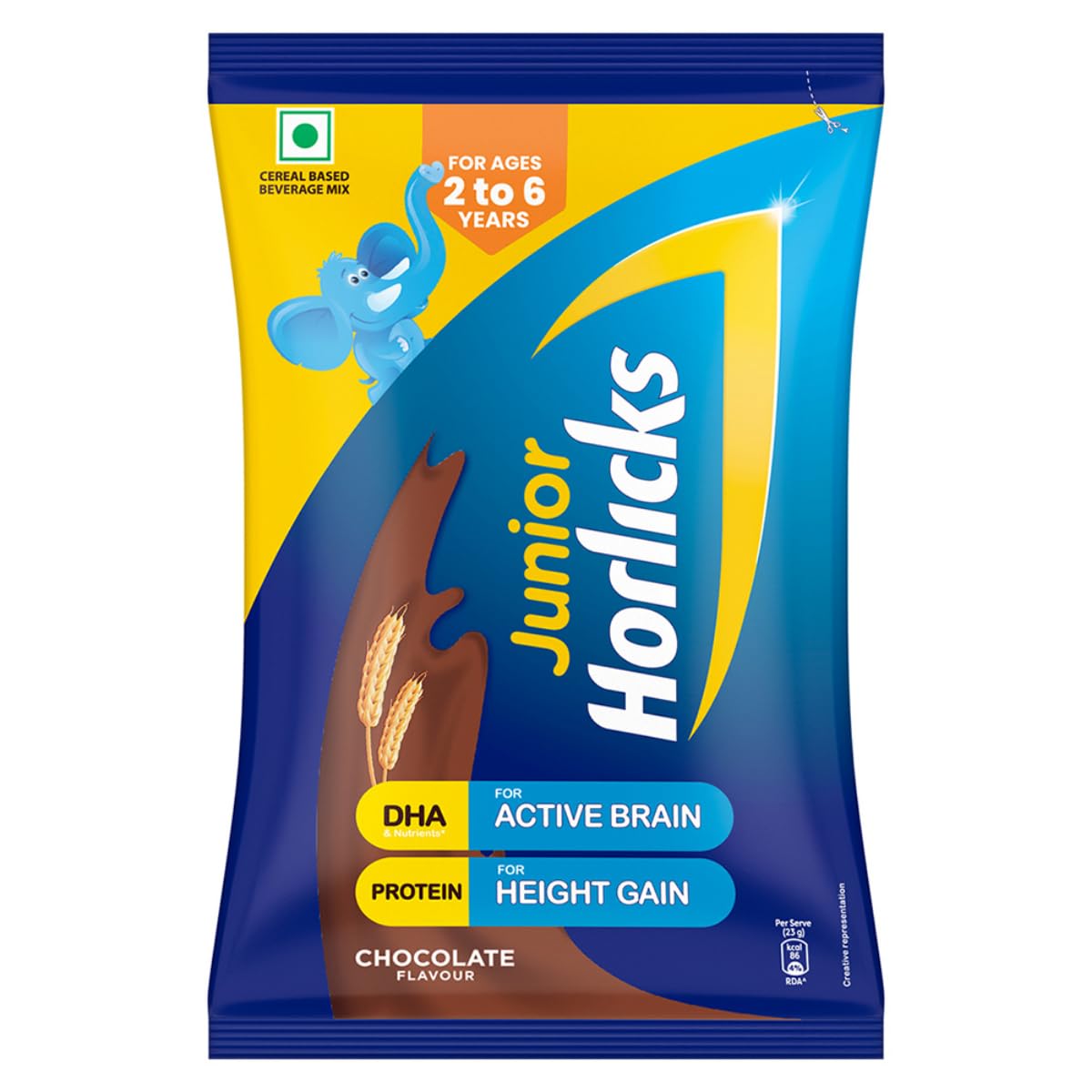 Junior Horlicks Chocolate Cereal Based Drink Powder - 400g Pouch | Nutritious & Delicious for Kids' Growth & Energy Boost | Perfect for Breakfast, Snacks & On-the-Go Nutrition