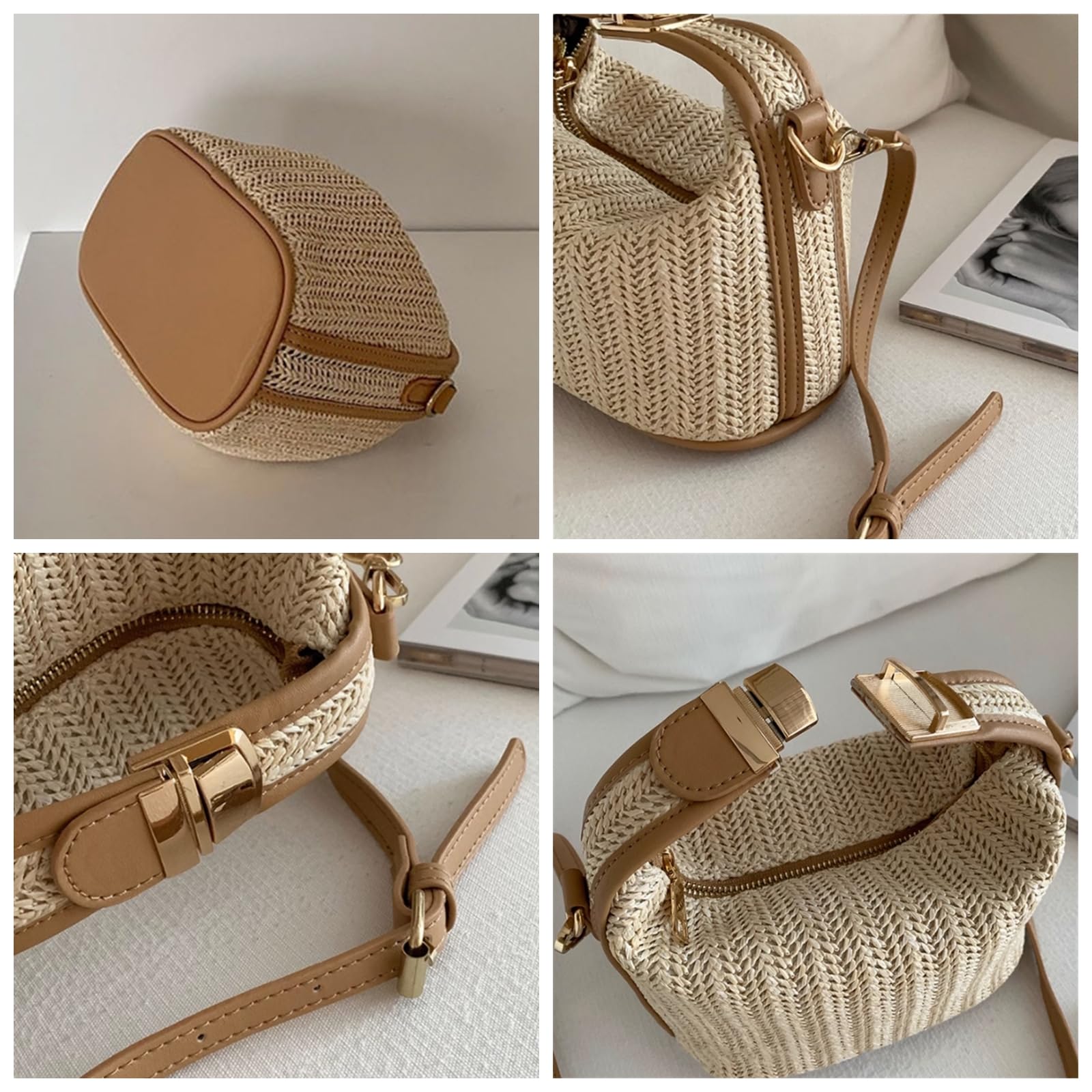 Handmade Straw Woven Crossbody Bag for Women - Eco-Friendly Beach Tote & Summer Top Handle Bucket Purse | Perfect for Vacation, Pool Parties & Boho Fashion Outfits