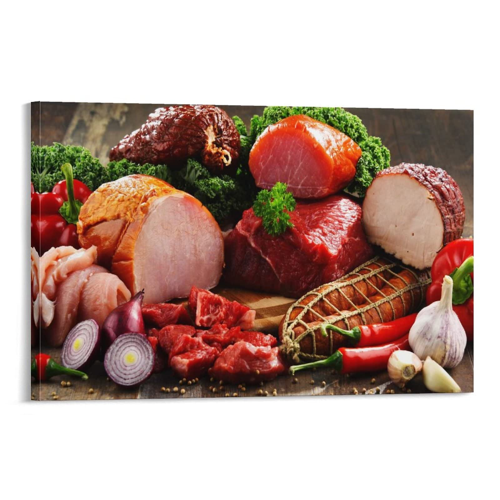 Custom Personalized Canvas Print Poster - Meat Products, Ham, Garlic, Onion Sausage Food Art Wall Decor | Perfect Gift for Family, Friends & Lovers | Commemorate Special Moments with Photo Printing | Ideal for Kitchen Decor, Dining Room Art & Unique Gift Giving