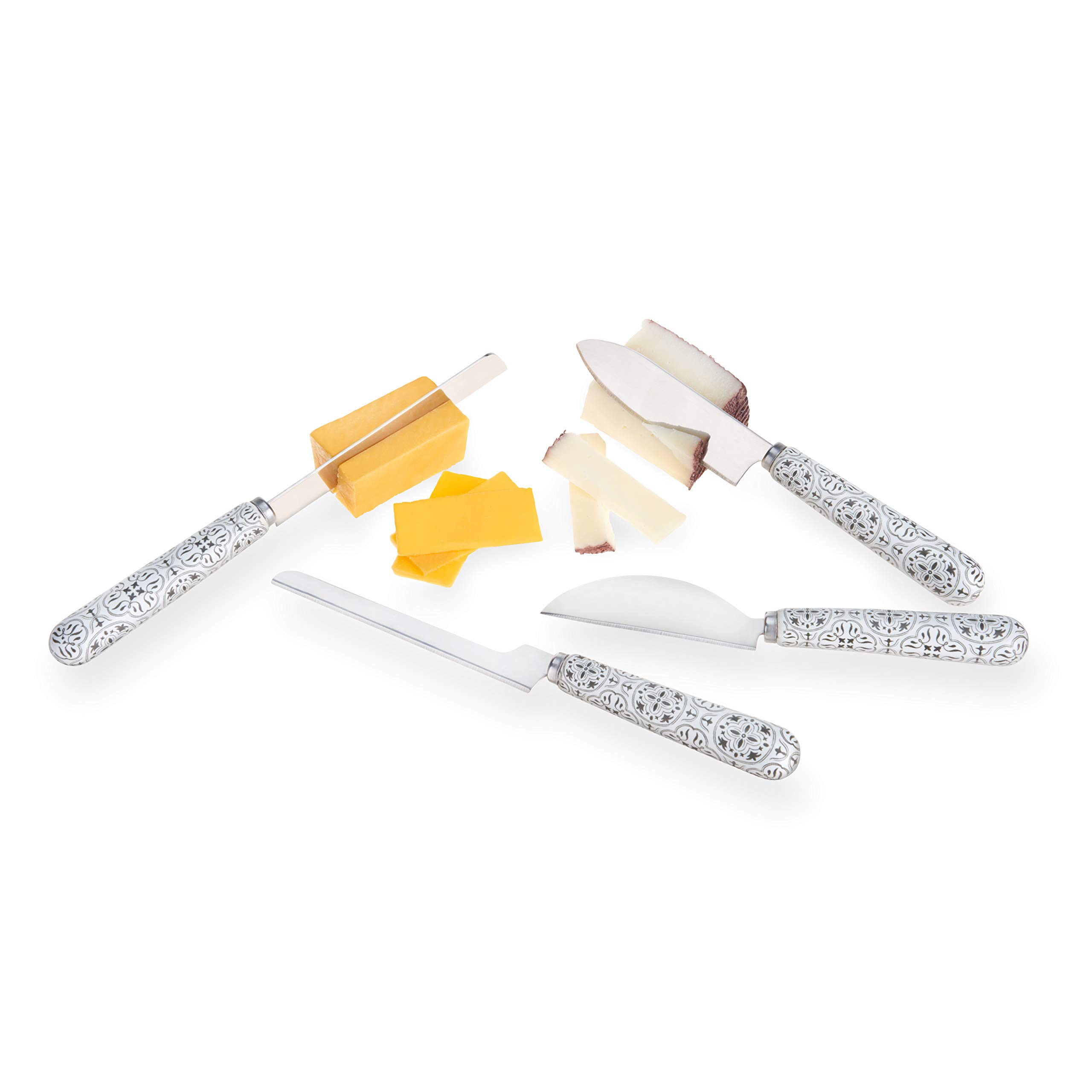 4-Piece Ceramic Tile Handle Cheese Knife Set - Stainless Steel Blades for Hard & Soft Cheese, Bread, Charcuterie Boards & Entertaining | Perfect for Dinner Parties, Wine Tastings & Gourmet Cheese Platters