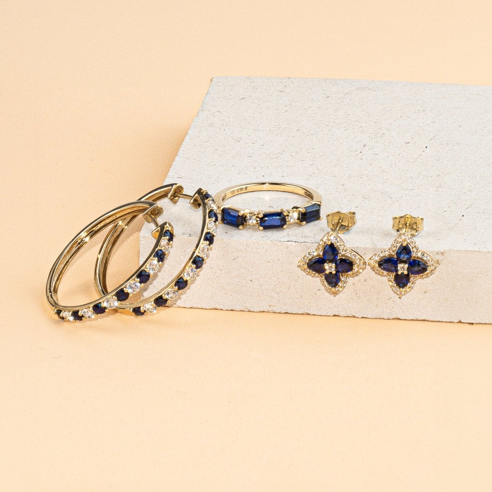 10k Yellow Gold Blue Sapphire Clover Stud Earrings with White Sapphire Halo - Elegant Irish Jewelry for Women, Perfect for St. Patrick's Day Gifts, Anniversary & Birthday Presents