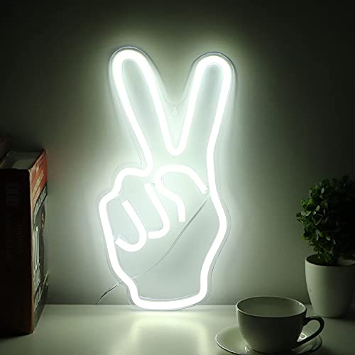 Garosa LED Peace Sign Neon Light - USB Powered Neon Sign for Bedroom, Living Room, Game Room & Kids Room Decor - Creative Victory Gesture Wall Lamp for Shelves, Cabinets & Party Decorations
