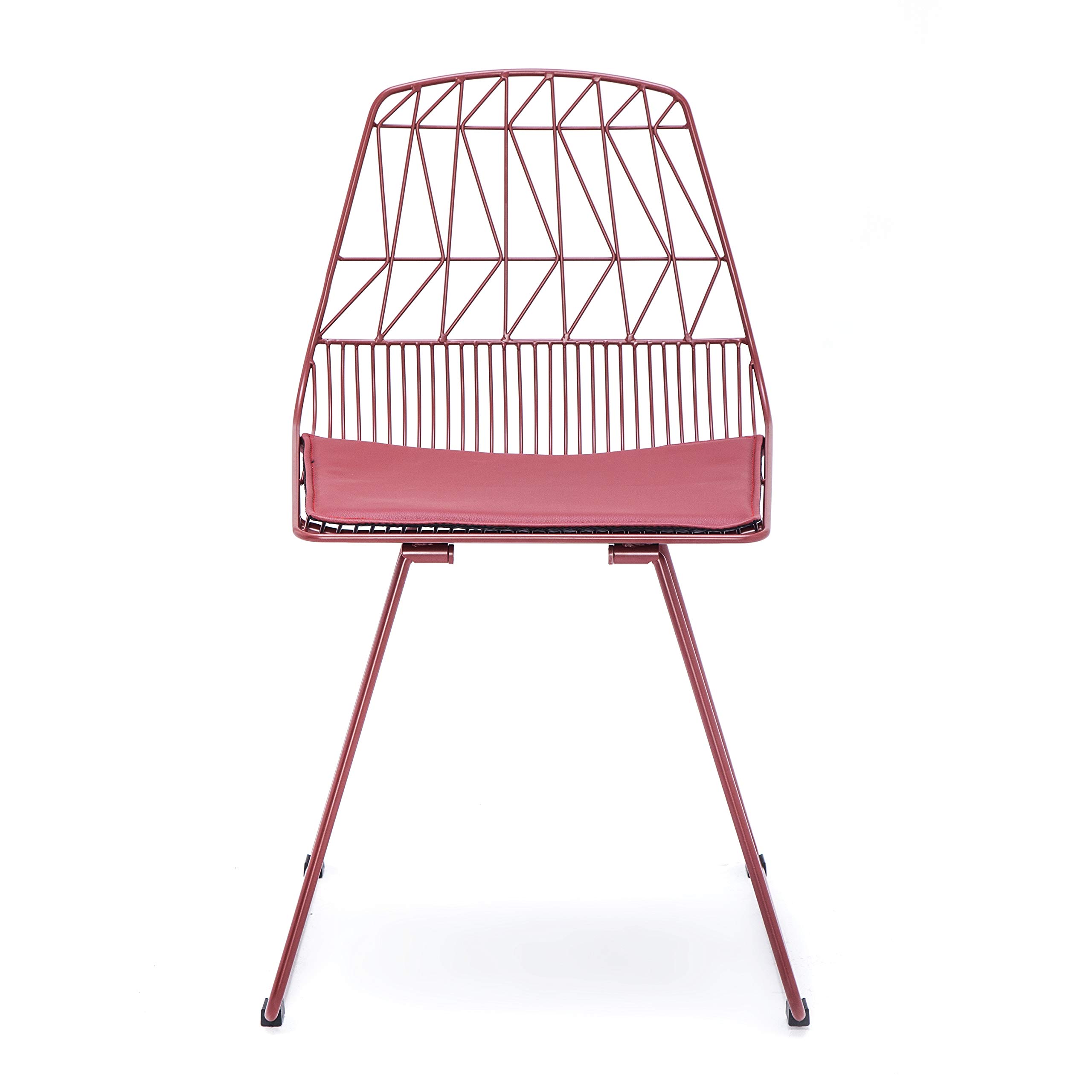 AC Pacific Modern Metal Dining Chairs with Faux Leather Seat - Stackable Indoor/Outdoor Kitchen Stools for Patio, Bistro, Bar & Restaurant - Set of 2 Matte Dark Red Chairs - Perfect for Dining Room, Backyard, Cafe & Outdoor Entertaining