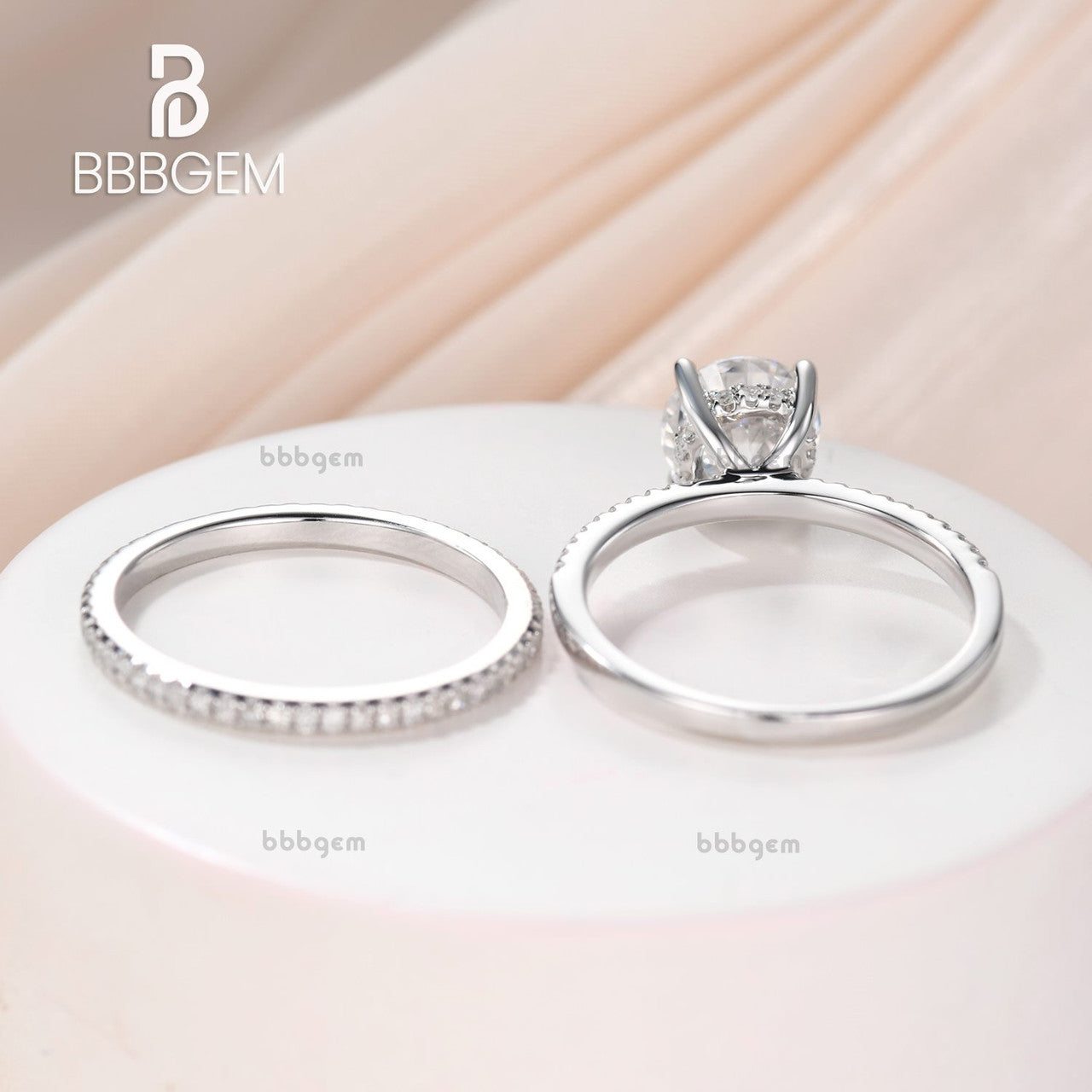 Moissanite Engagement Ring & Wedding Band Set - 7mm Round Solitaire Eternity Ring in 14K Rose Gold (D-E-F Colorless) | Perfect for Proposals, Anniversaries & Bridal Jewelry