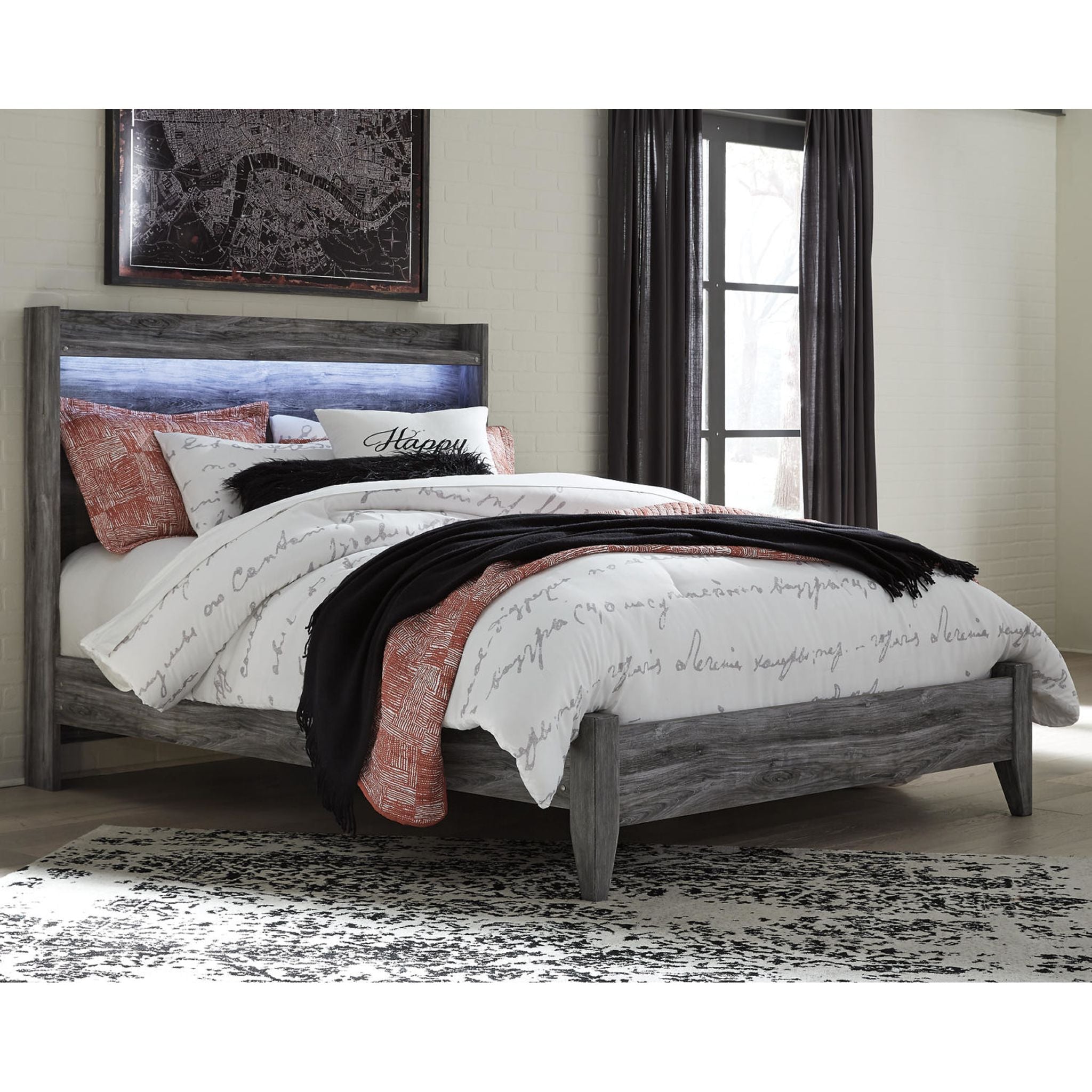 Baystorm Panel Bed Frame - Queen Size, Gray Upholstered Platform Bed with Wooden Slats, No Box Spring Needed | Perfect for Modern Bedroom, Guest Room & Apartment