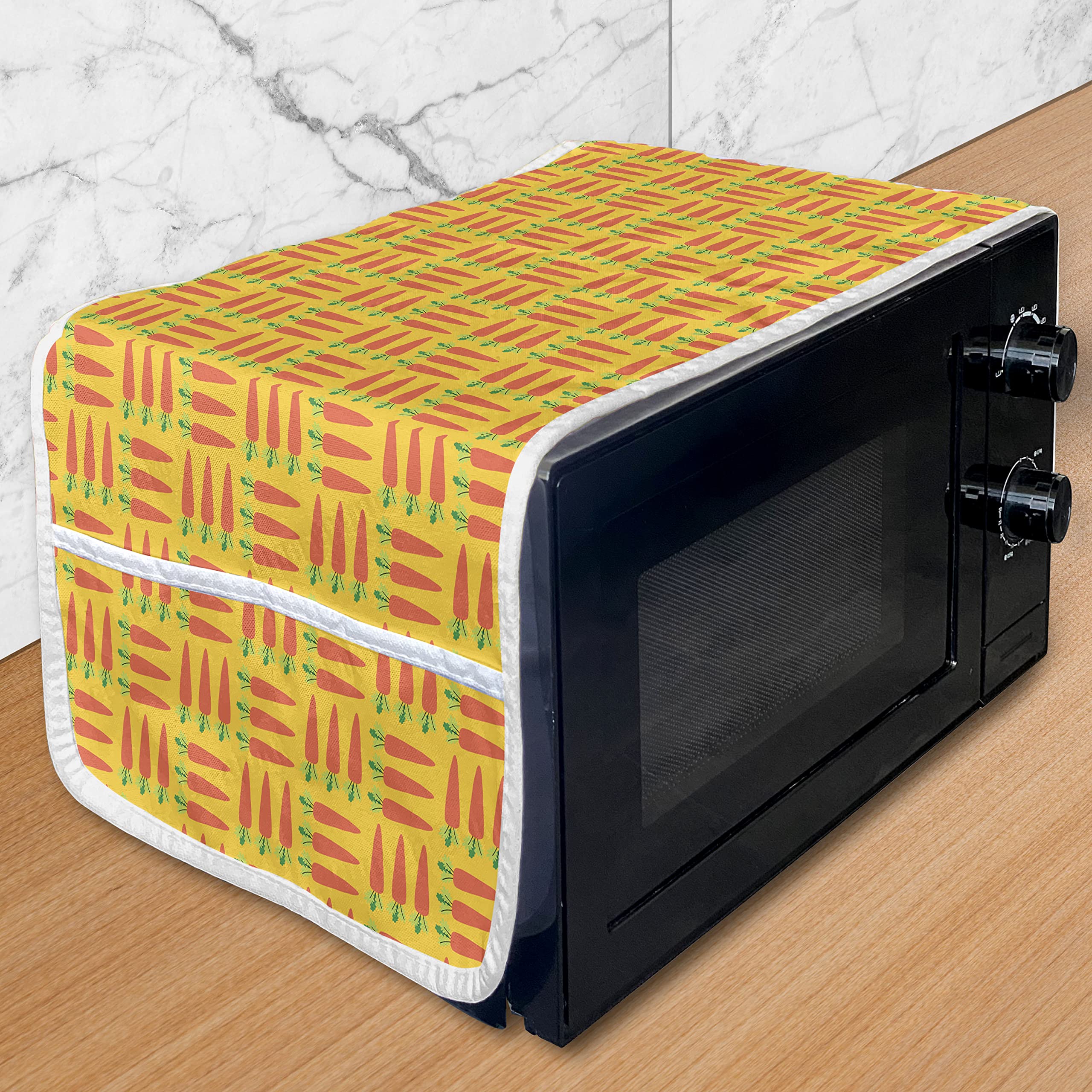 Ambesonne Microwave Cover with Cartoon Carrots Design - Waterproof Kitchen Organizer with Pockets, 36