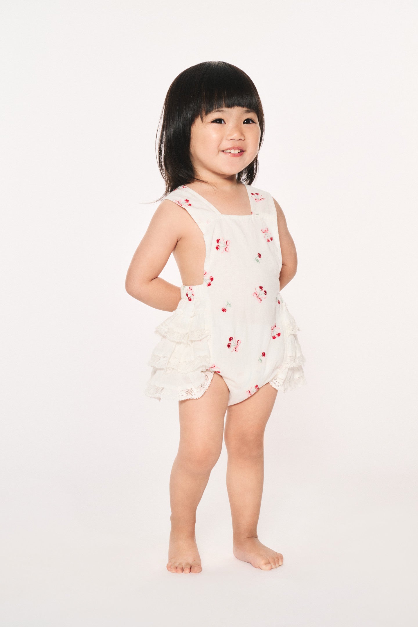 Baby Lindy Cherry Ruffle Pinafore Dress - Cute Floral Print Girls' Sundress for Summer, Parties & Photoshoots