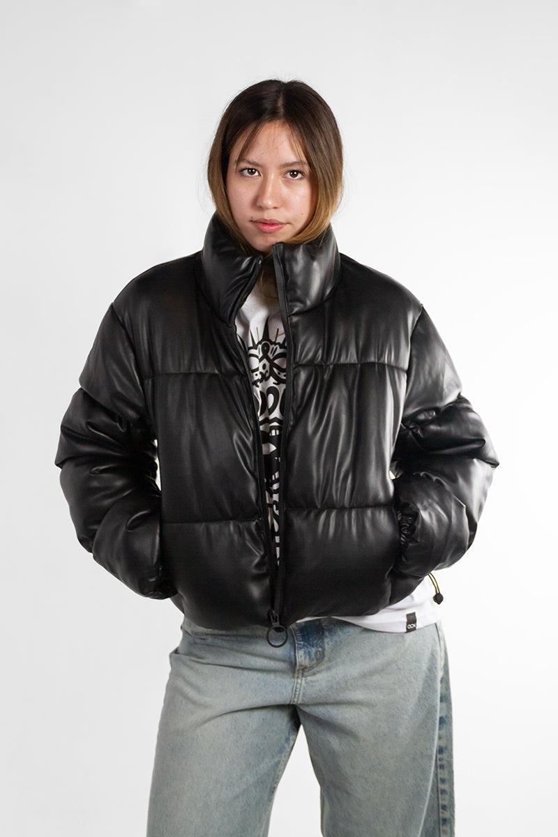 OCN M Glow PU Black Women's Winter Jacket - Waterproof Windproof Warm Coat for Outdoor Hiking & Daily Wear
