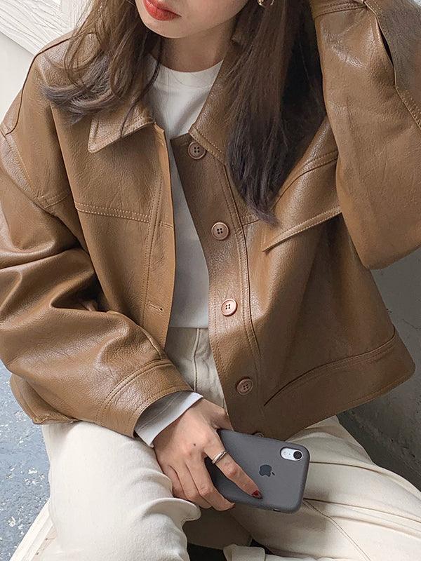 Lovevop Women's Casual Lapel Single Breasted Biker Leather Short Jacket - Stylish Motorcycle Outerwear for Riding & Everyday Fashion