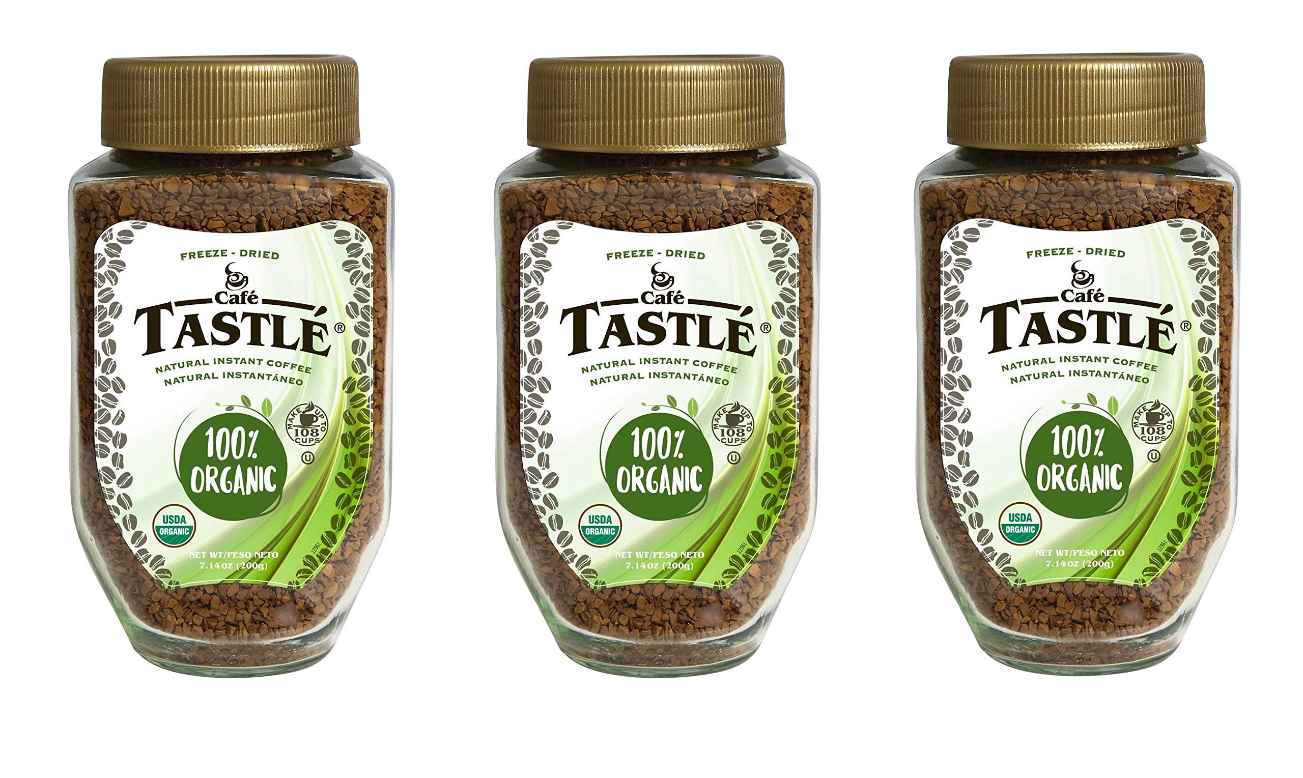 Organic Instant Coffee 100% Arabica - Cafe Tastlé Premium 3-Pack (7.14oz Jars, 21.42oz Total) - Perfect for Home, Office & Travel Brewing