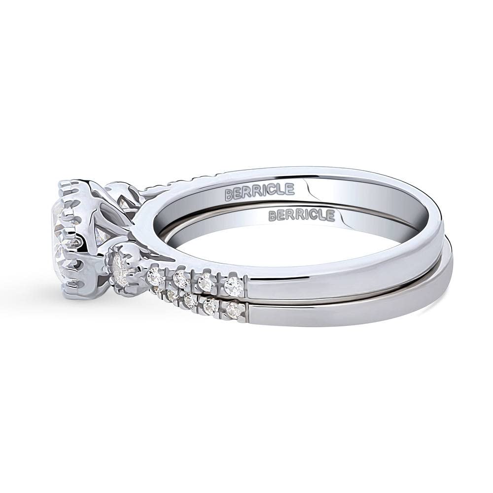 BERRICLE Sterling Silver 3-Stone Oval Cut Cubic Zirconia Engagement Ring Set for Women - 1.2 Carat CZ Wedding Band, Rhodium Plated Size 4-10 - Perfect for Proposals, Anniversaries & Special Occasions