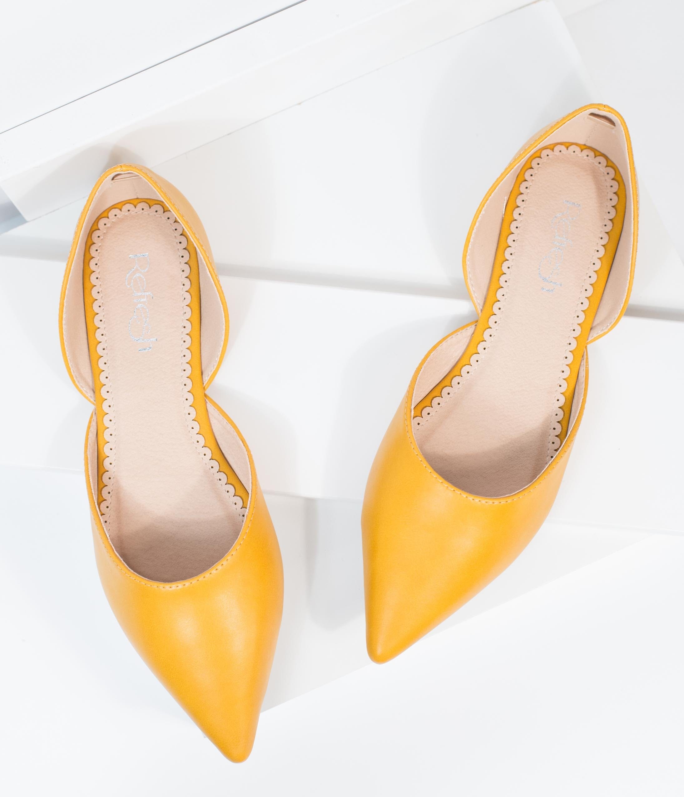 Mustard Yellow Vegan Leather Pointed Toe Flats for Women - Comfortable Office Work Shoes & Casual Dress Pumps