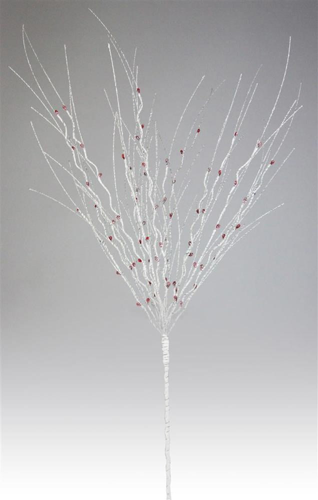 32 Glittered Birch Twig Spray with Red Berries - Christmas Tree Decorations, Holiday Home Decor, Winter Wedding Centerpieces, Festive Party Arrangements