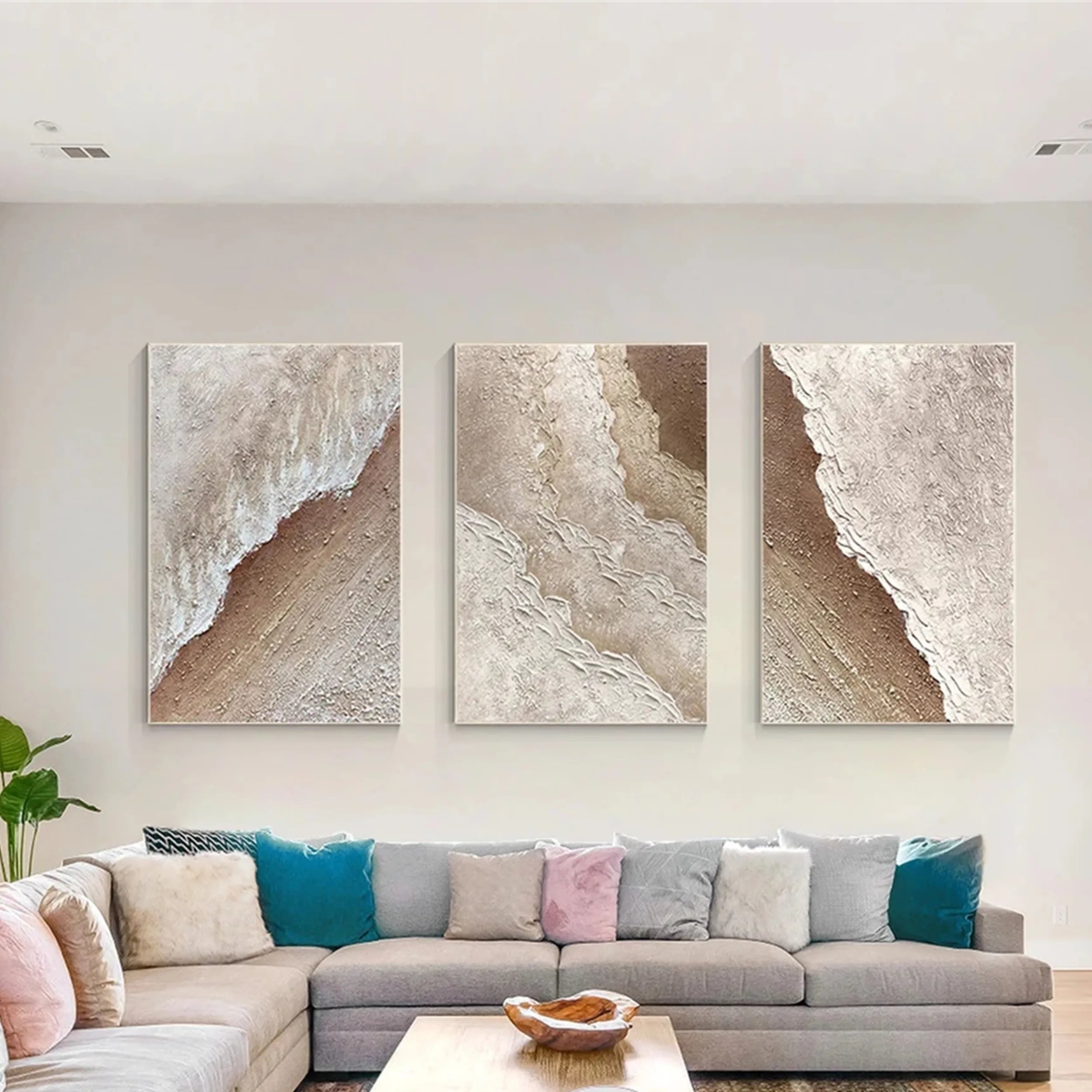 Ocean and Sky Wall Art Set of 3 - Coastal Beach Decor Paintings for Living Room, Bedroom & Office - Modern Seascape Canvas Prints (OS 147)