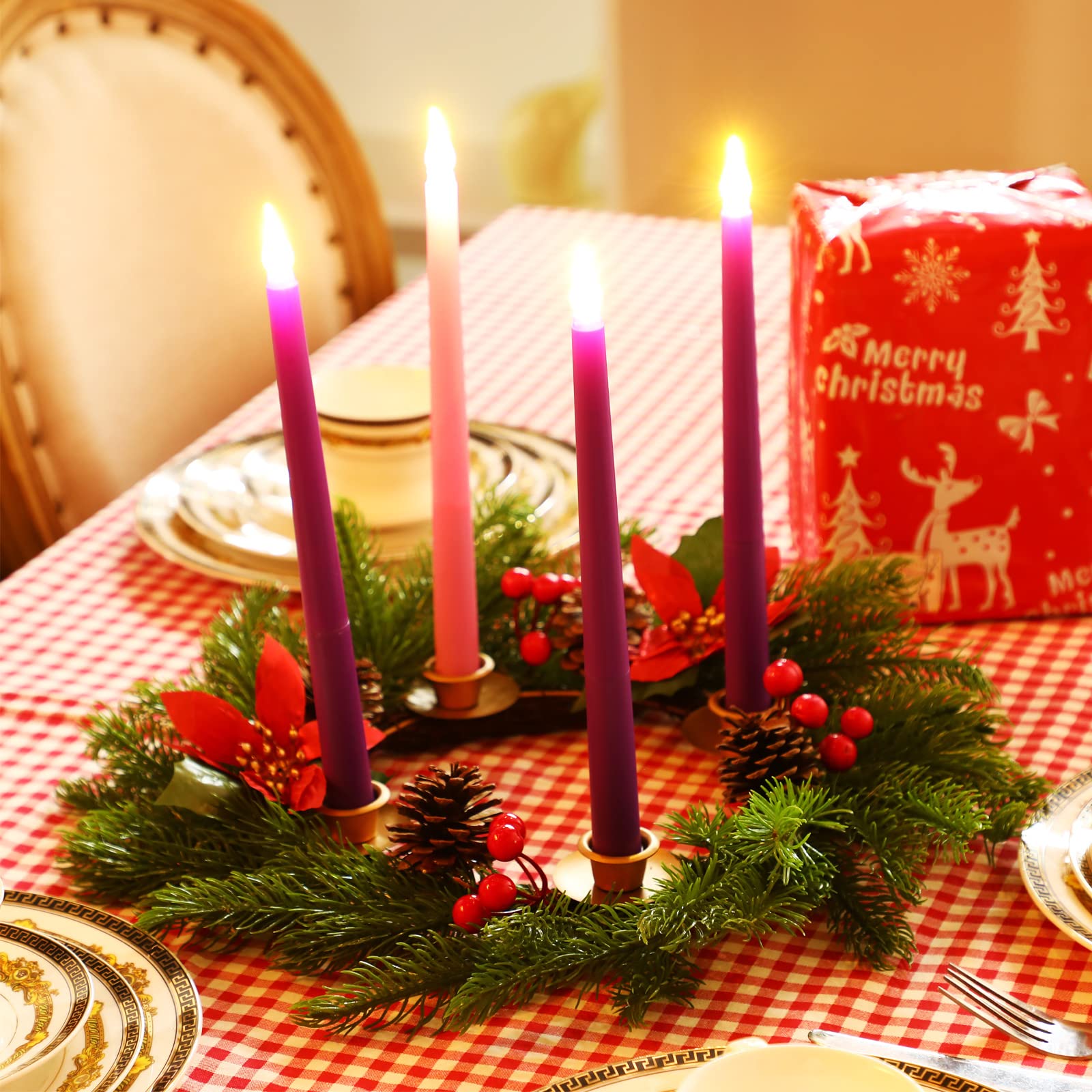 5-Piece 19-Inch Christmas Advent Wreath Candle Holder Set with 4 Taper Candles - Traditional Holiday Centerpiece Decor for Home, Church, and Table Settings During Christmas Season