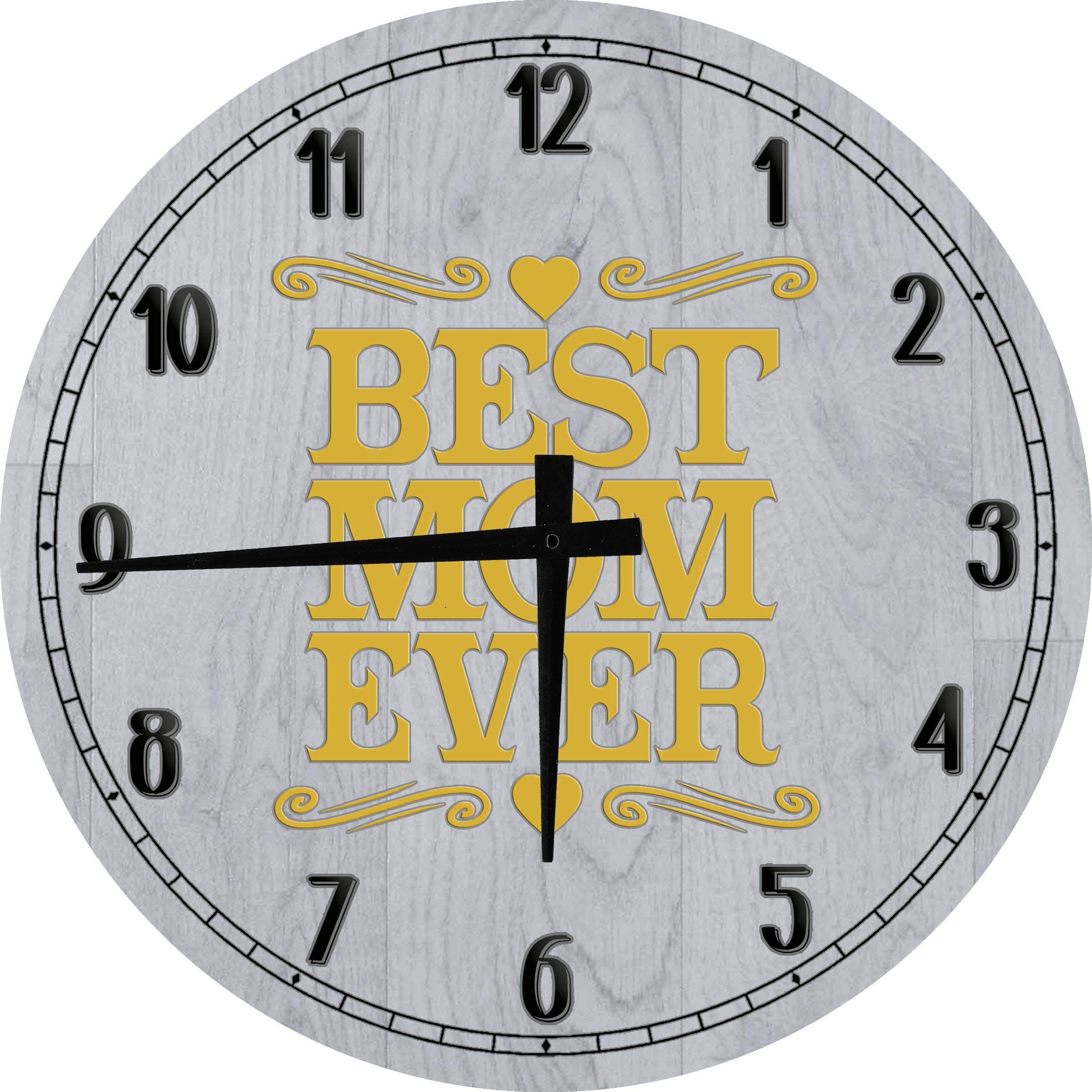 Best Mom Ever - 24 Inch Large Round Wall Clock for Mothers Day, Mom Life, Family Love - Battery Operated Gray Wall Art for Living Room, Kitchen, or Bedroom Decor