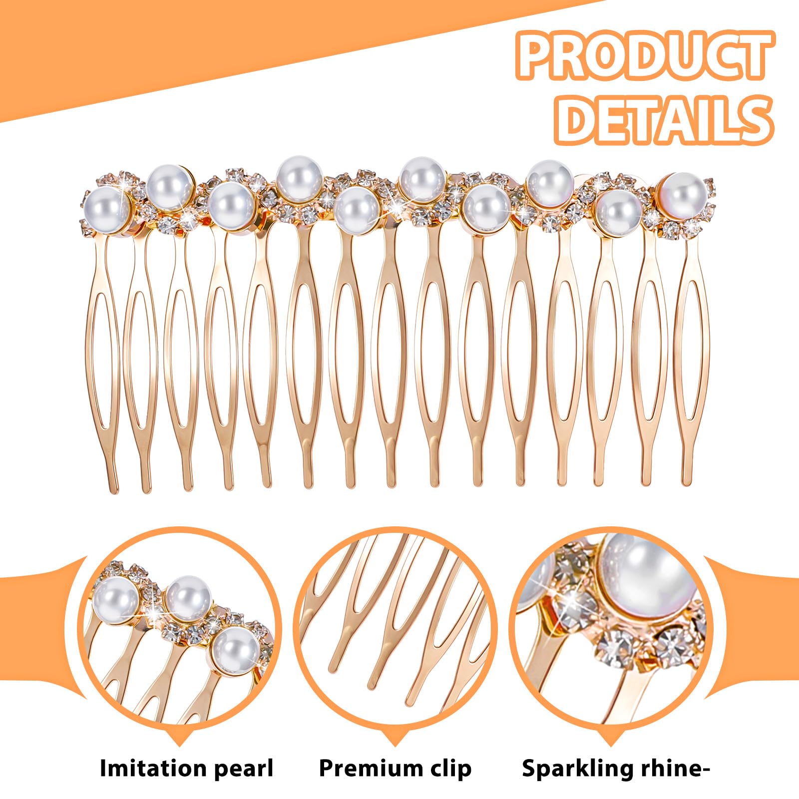 2Pcs Gold Pearl Hair Combs for Women with Rhinestones - Elegant Bridal Wedding Hair Accessories for Side Updos & Special Occasions
