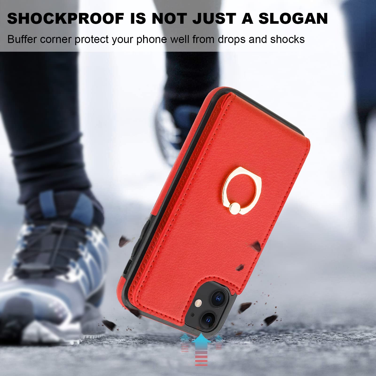 Folosu iPhone 11 Case Wallet with Card Holder - 360° Rotating Finger Ring Stand, Kickstand & RFID Blocking PU Leather Cover | Shockproof Flip Case with Double Buttons for 6.1