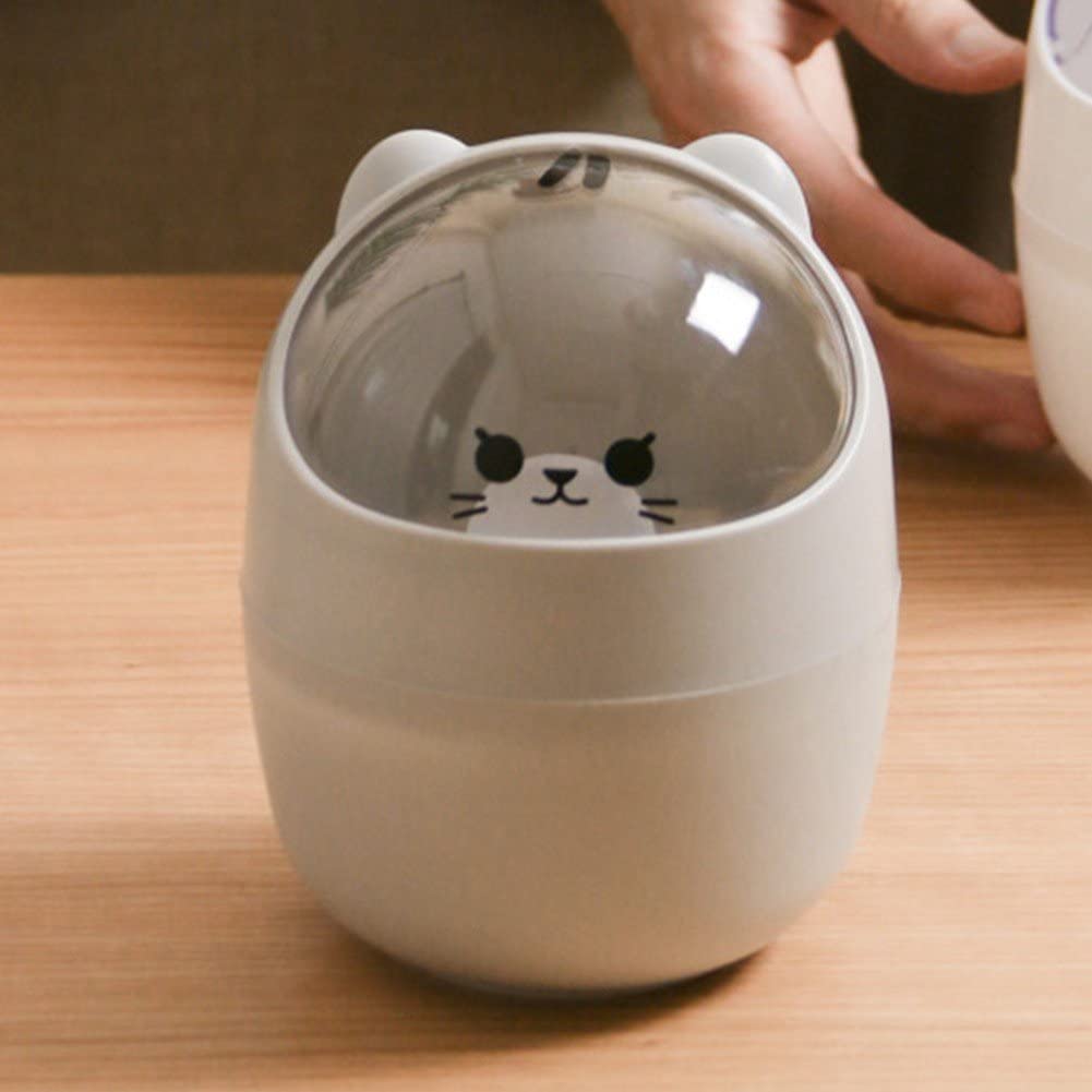 Cute Mini Cat Trash Can with Lid - Kawaii Desktop Storage Bin for Pens, Office Supplies & Small Trash | Perfect for Home, Office & Dorm Room Organization