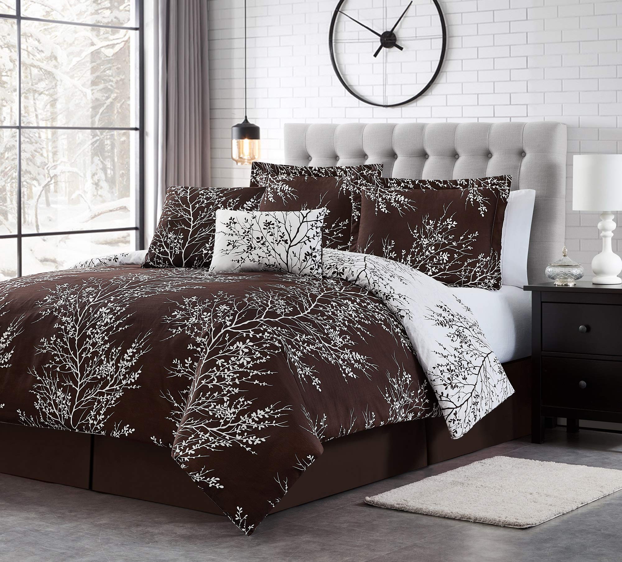 Premium 6-Piece Queen Comforter Set - Ultra Soft Microfiber Bedding with Elegant Foliage Design - Includes Comforter & Pillow Shams (Chocolate, Queen Size) for Luxurious Deep Sleep - Perfect for Master Bedrooms, Guest Rooms & Cozy Winter Nights