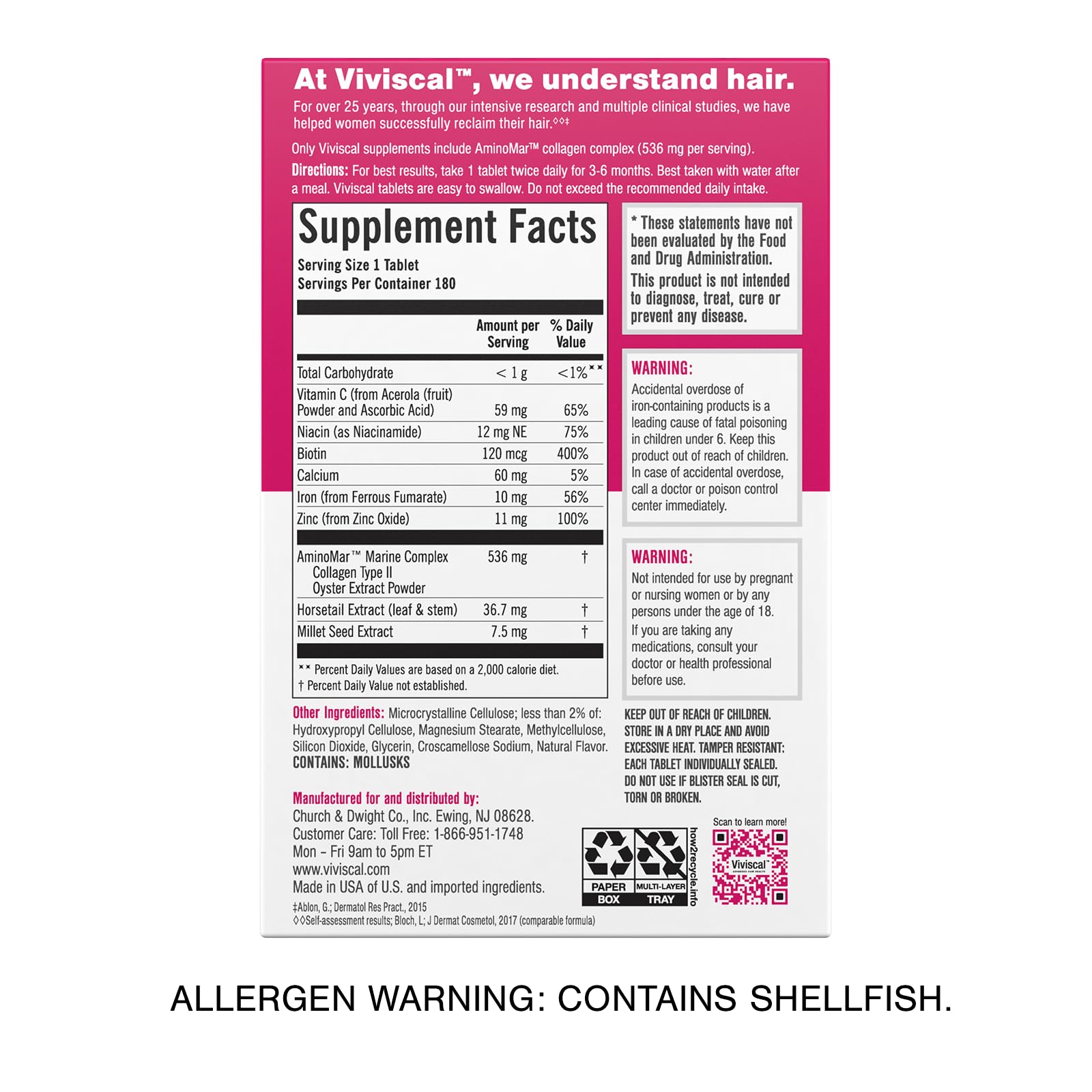 Viviscal Hair Growth Supplements for Women - Clinically Proven Hair Vitamins with Collagen Complex for Thicker, Fuller Hair | Reduces Hair Loss | 180 Tablets (3 Month Supply) | Perfect for Postpartum, Menopause & Styling Damage Recovery