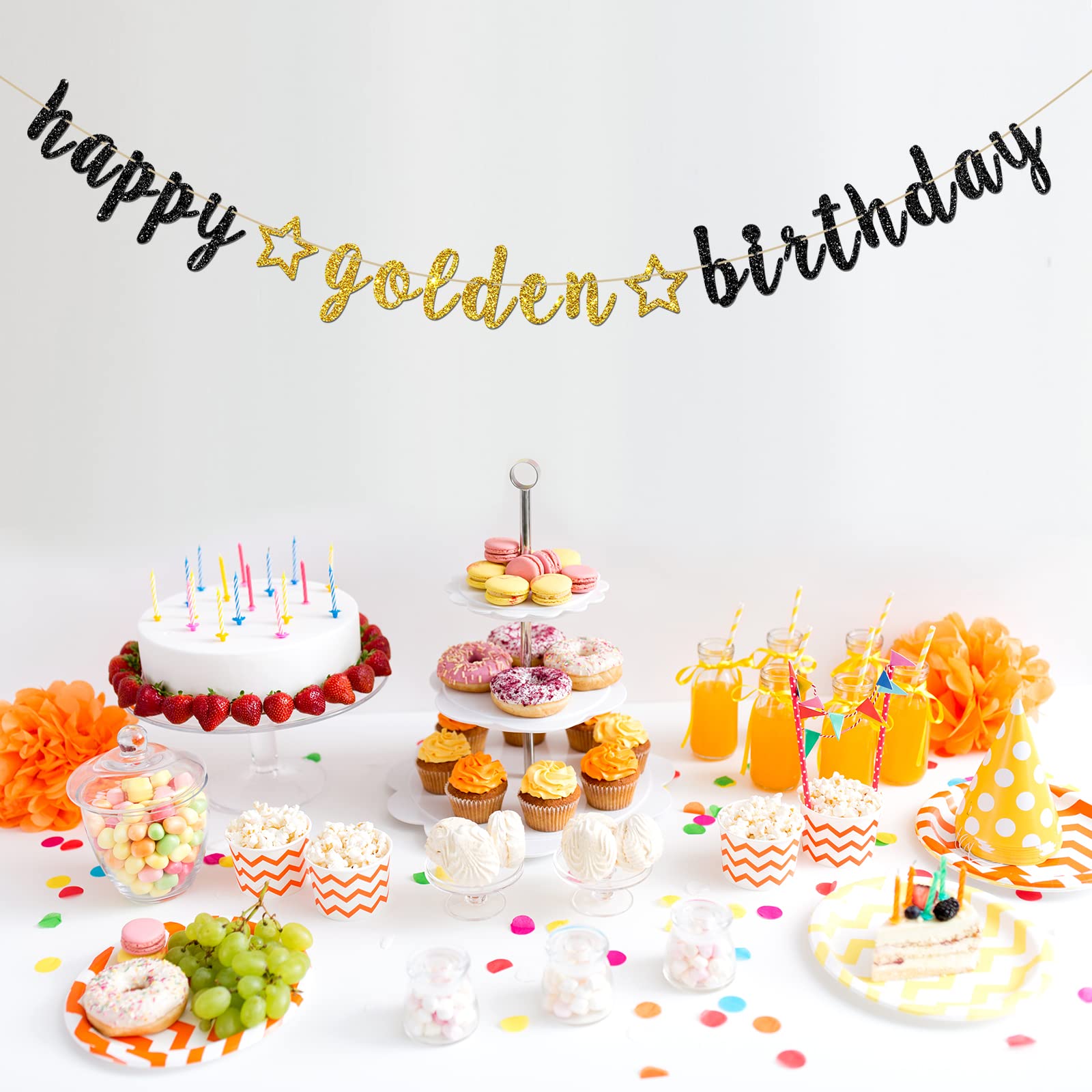 INNORU Happy Golden Birthday Banner - Black Gold Glitter Party Decorations for Kids & Adults | Birthday Party Supplies, Bunting Decor | Perfect for Birthday Celebrations, Baby Showers & Anniversary Parties
