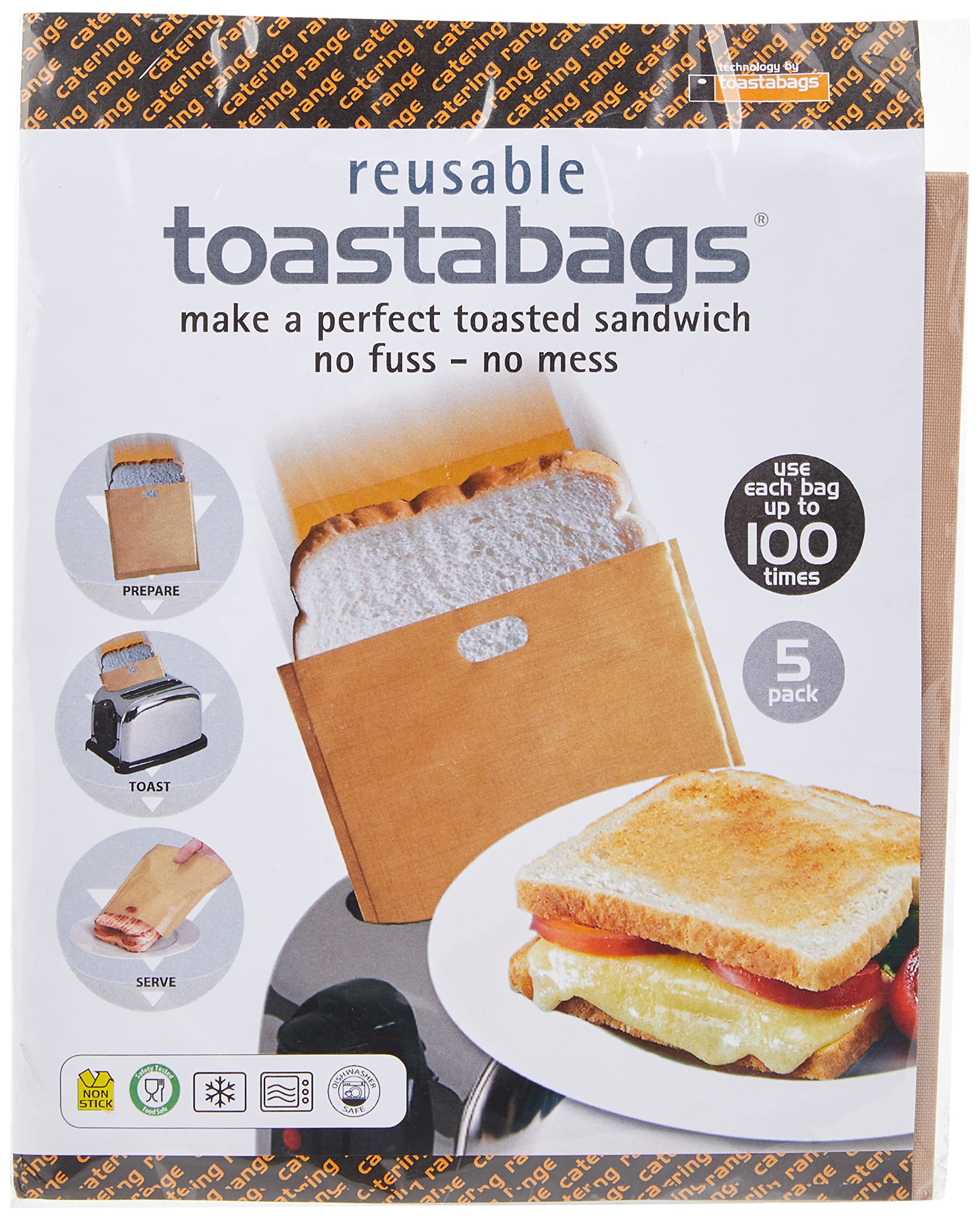 Reusable Toaster Bags - 4 Pack Non-Stick Toast Maker for Sandwich, Bagel & Pastry | Safe & Easy Small Kitchen Appliance | Perfect for Breakfast, Catering & Food Prep | Eco-Friendly & Durable (Brown)