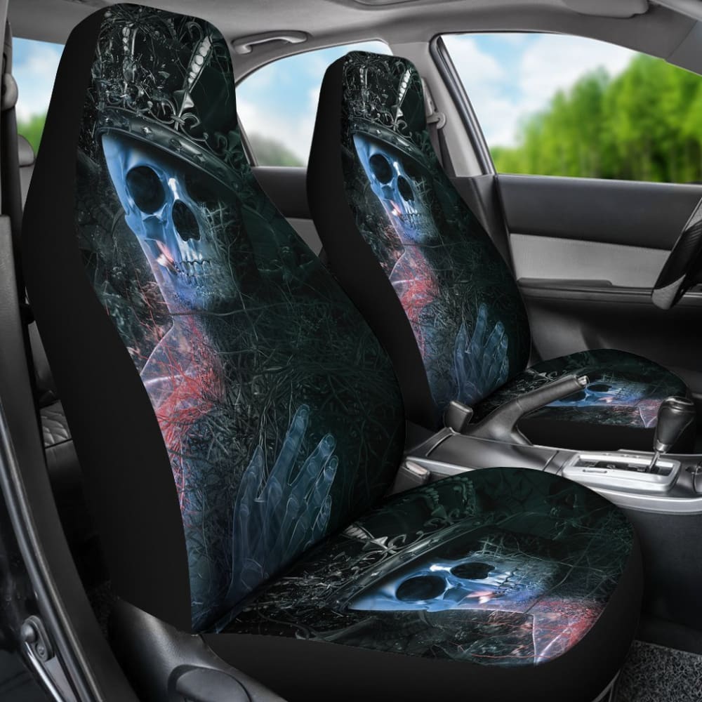 2 Pcs Gothic Horror Grim Reaper Skull Car Seat Covers - Halloween Decor for Vehicles, Motorcycle, Office Chair - Spooky Themed Accessories