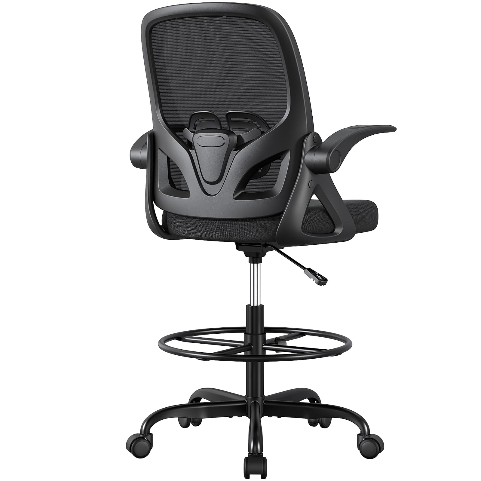 Ergonomic Tall Drafting Chair with Lumbar Support & Footrest - Adjustable Height Mesh Office Chair with Flip-Up Arms for Home & Work (Black) - Perfect for Architects, Designers & Long-Hour Computer Work