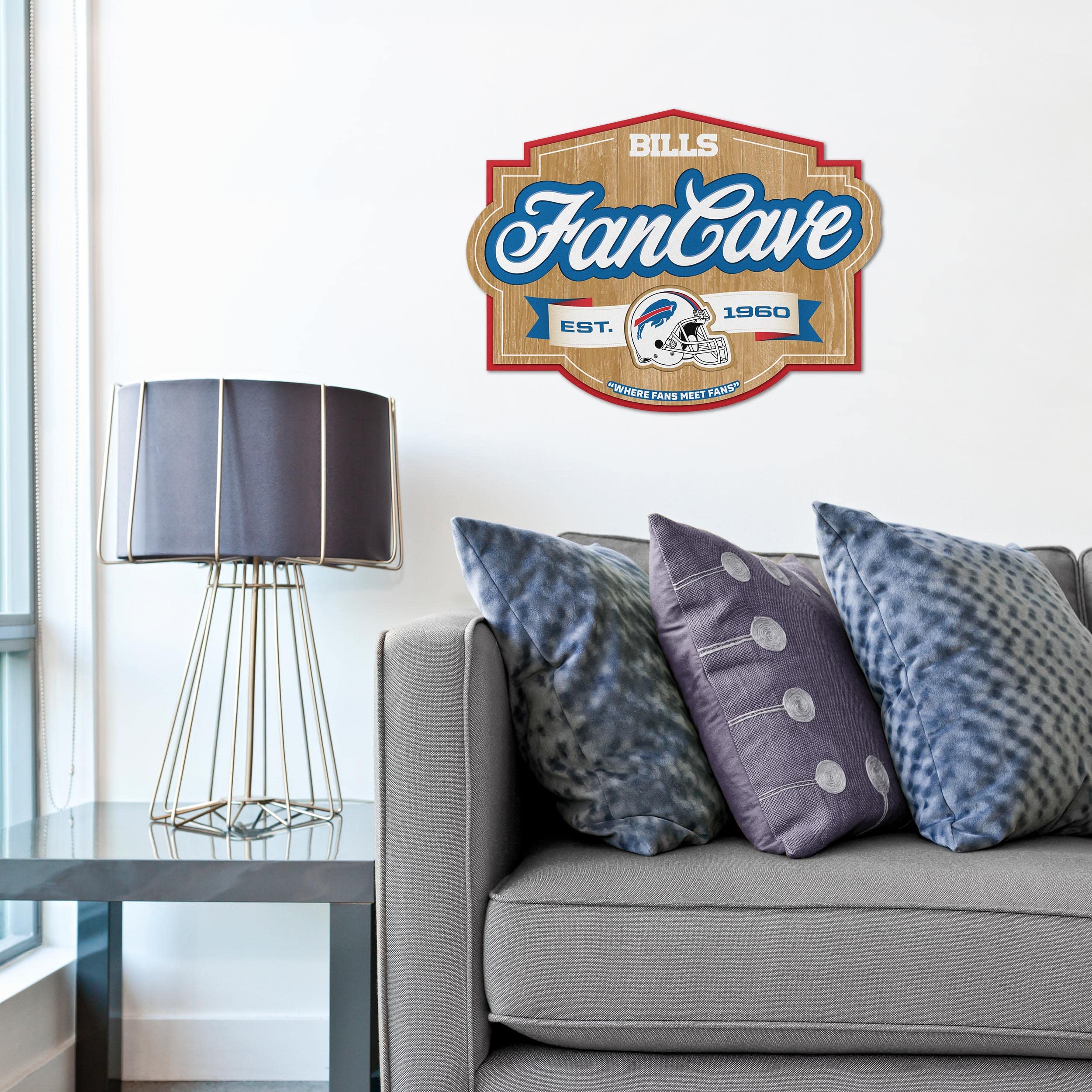 YouTheFan NFL Buffalo Bills Fan Cave Sign - Officially Licensed Team Logo Wall Decor for Game Room, Man Cave, Sports Bar & Home Decor
