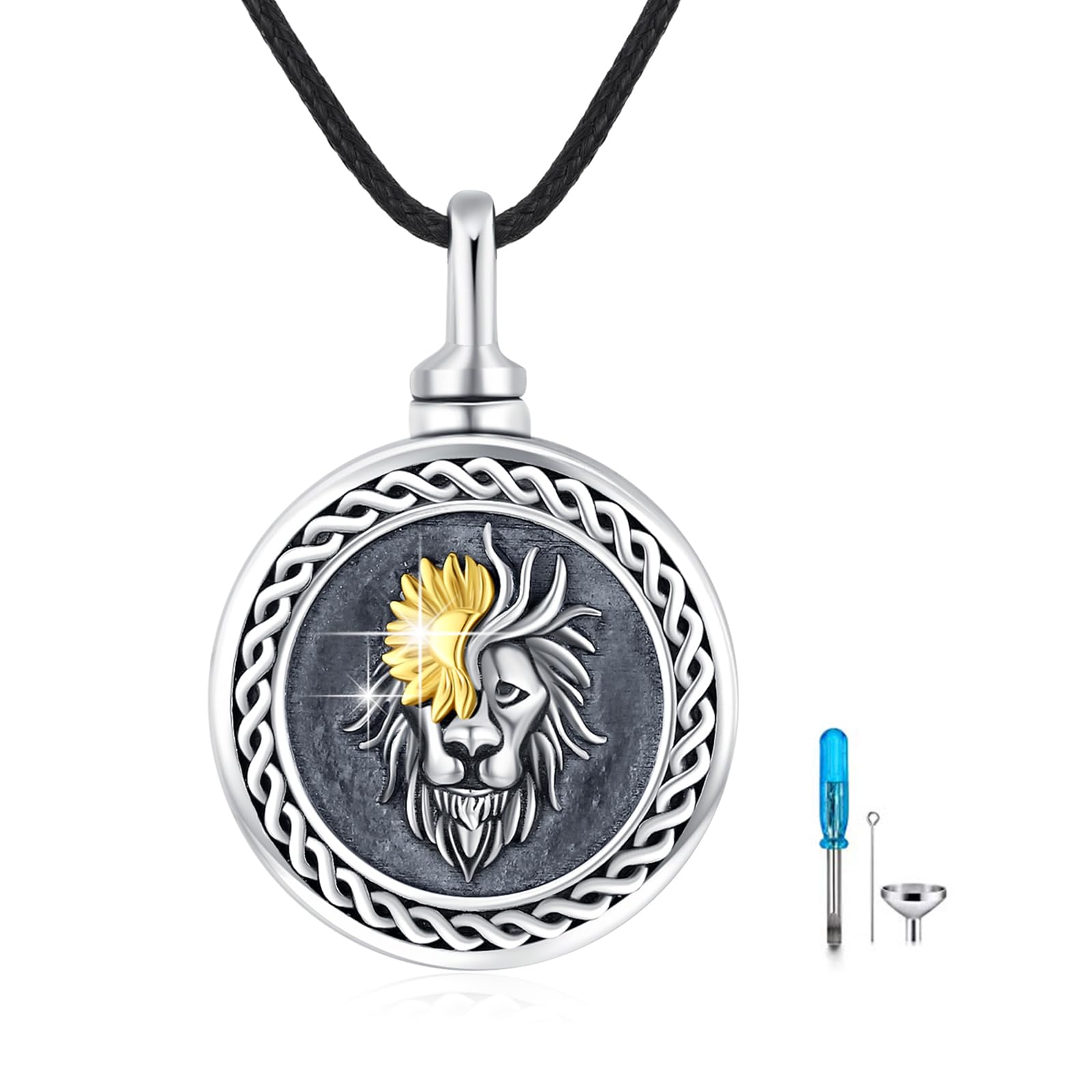 925 Sterling Silver Lion Necklace for Ashes - Lion King Cremation Urn Pendant for Men, Memorial Jewelry for Loss of Loved One with Gift Box - Perfect for Remembrance, Sympathy Gifts & Memorial Services