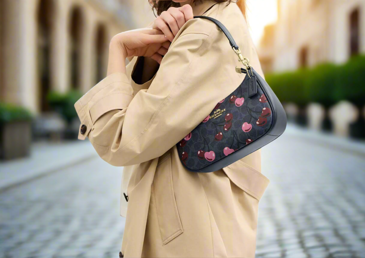 NWT Coach Teri Signature Canvas Shoulder Bag with Cherry Print - Stylish Crossbody Purse for Women, Perfect for Work, Travel & Everyday Use